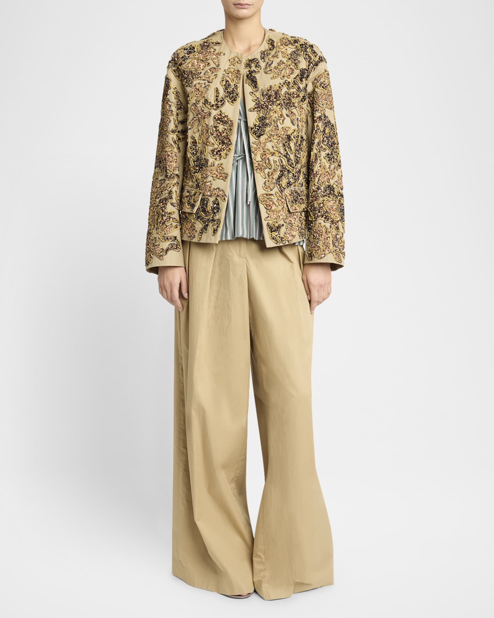 Dries Van Noten Vonda Sequined Open Front Jacket | Neiman Marcus