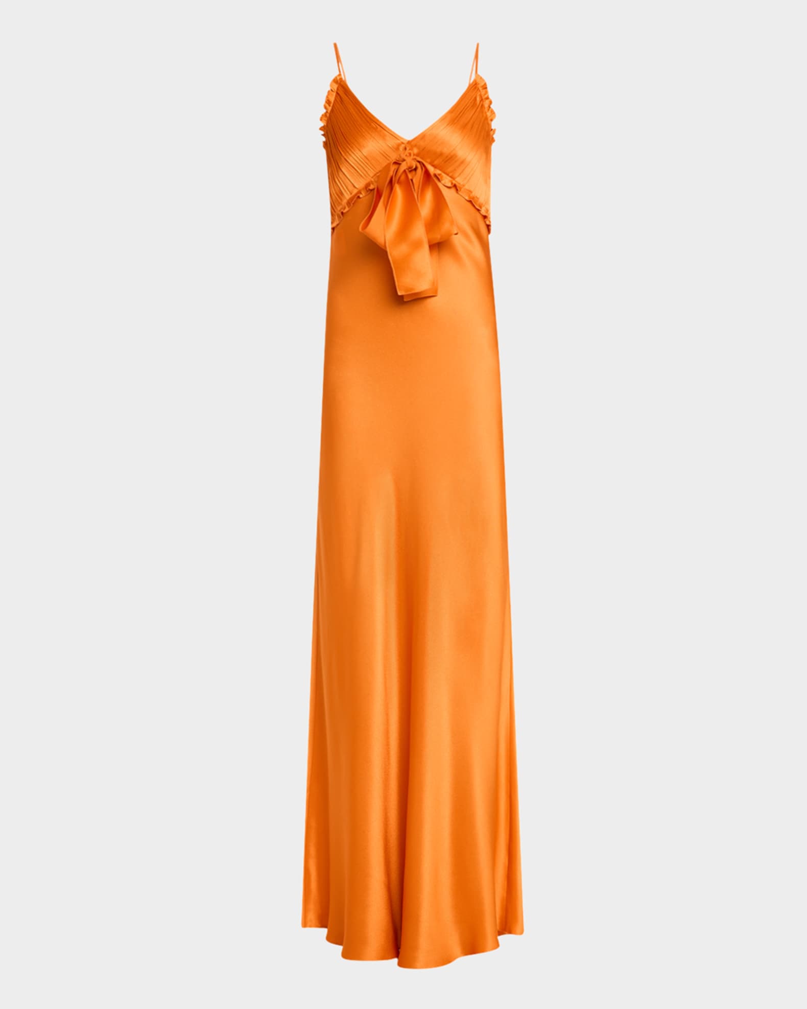 Pleated Bow Satin Gown 0