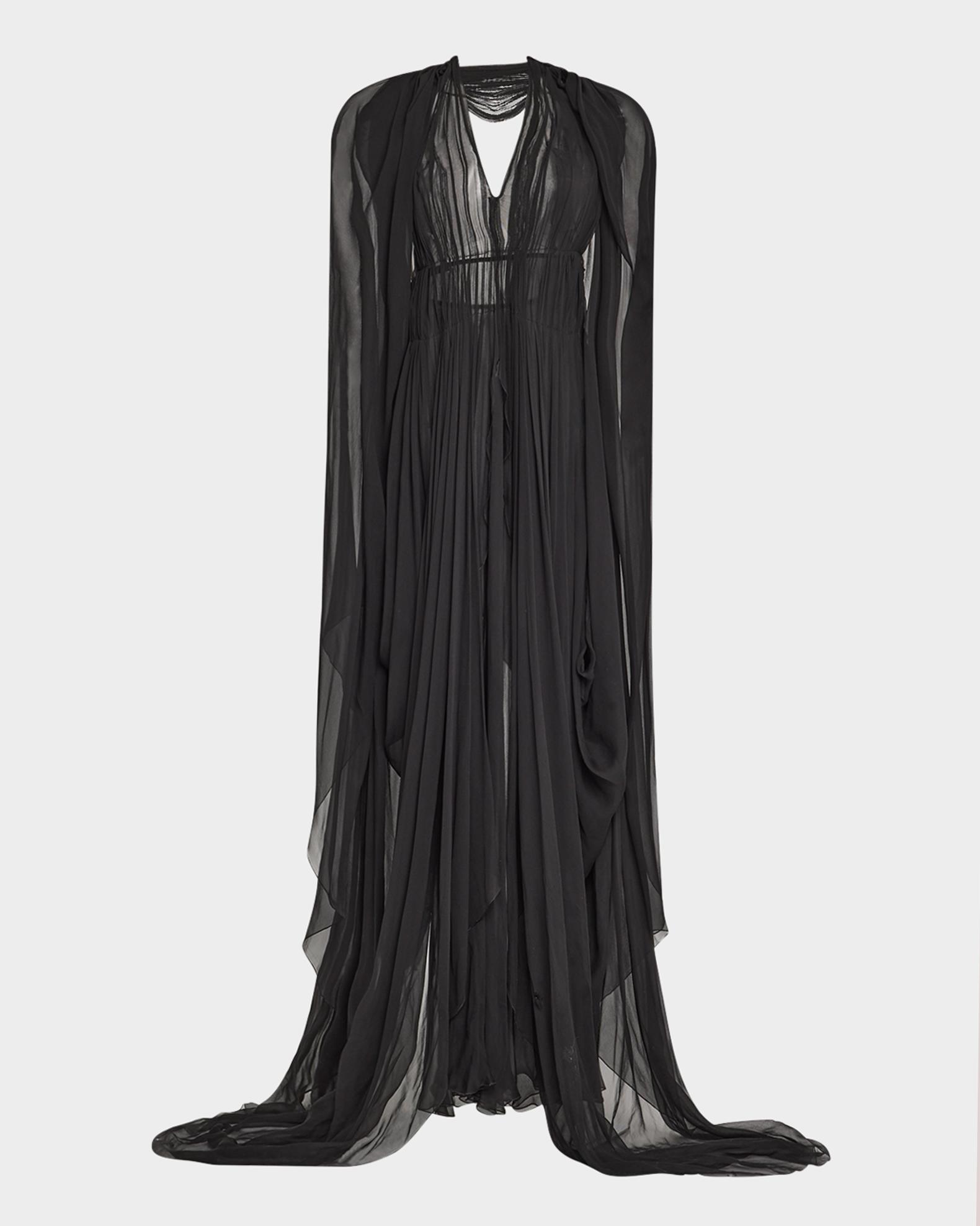 Alberta Ferretti Organic Chiffon Cape-Sleeve Backless Gown | Neiman Marcus