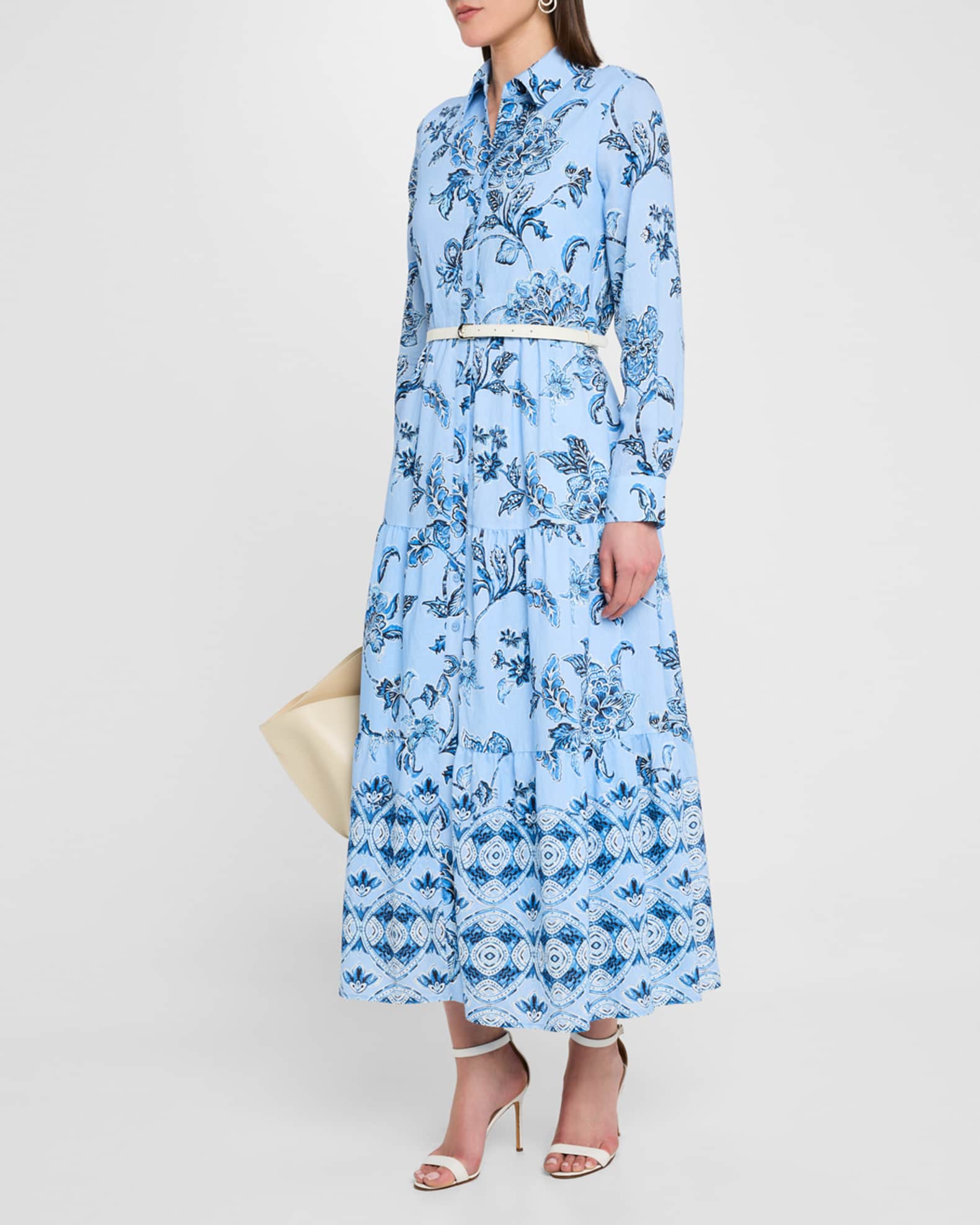 Elie Tahari The Caroline Tiered Floral-Print Midi Dress | Neiman Marcus