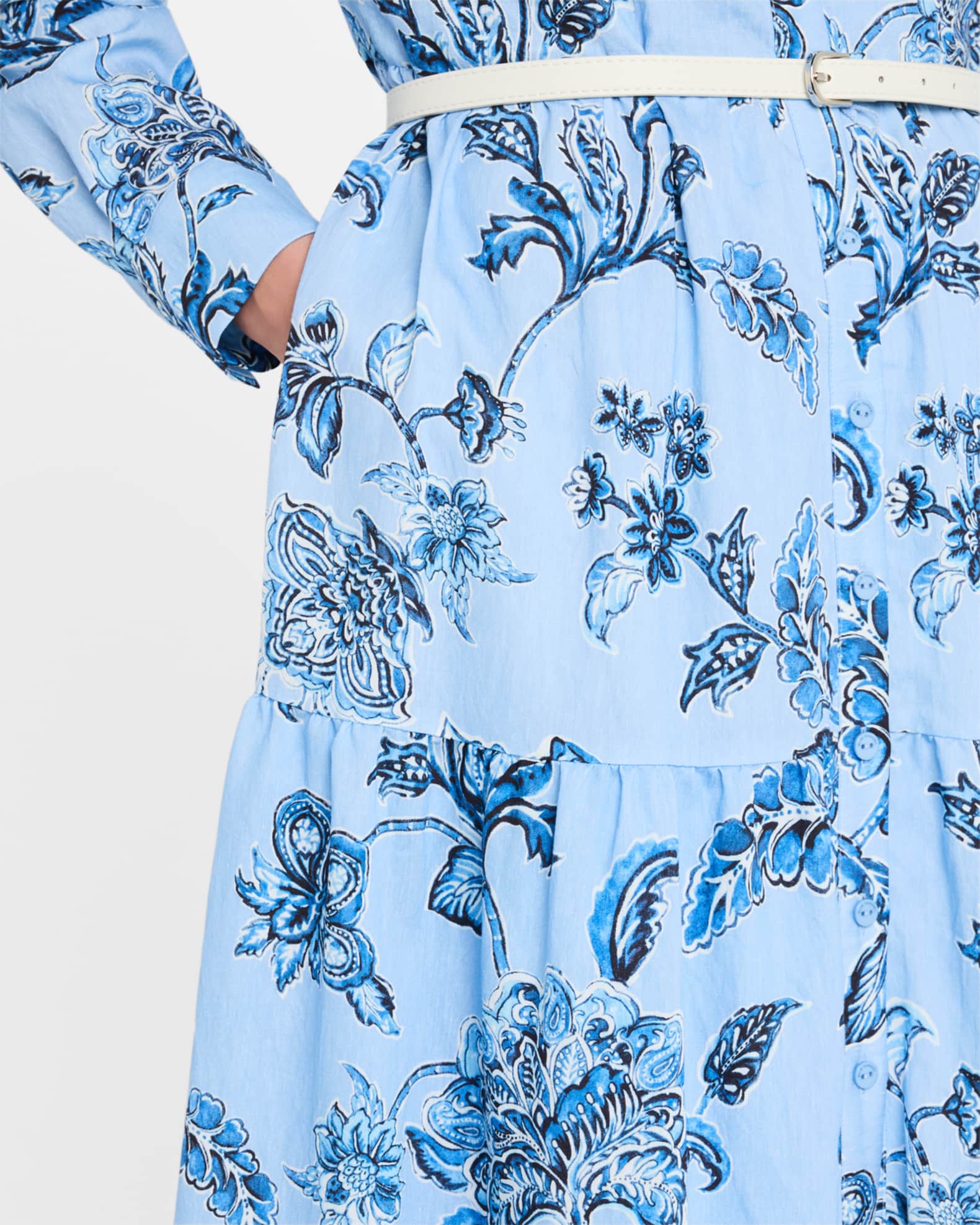 Elie Tahari The Caroline Tiered Floral-Print Midi Dress | Neiman Marcus
