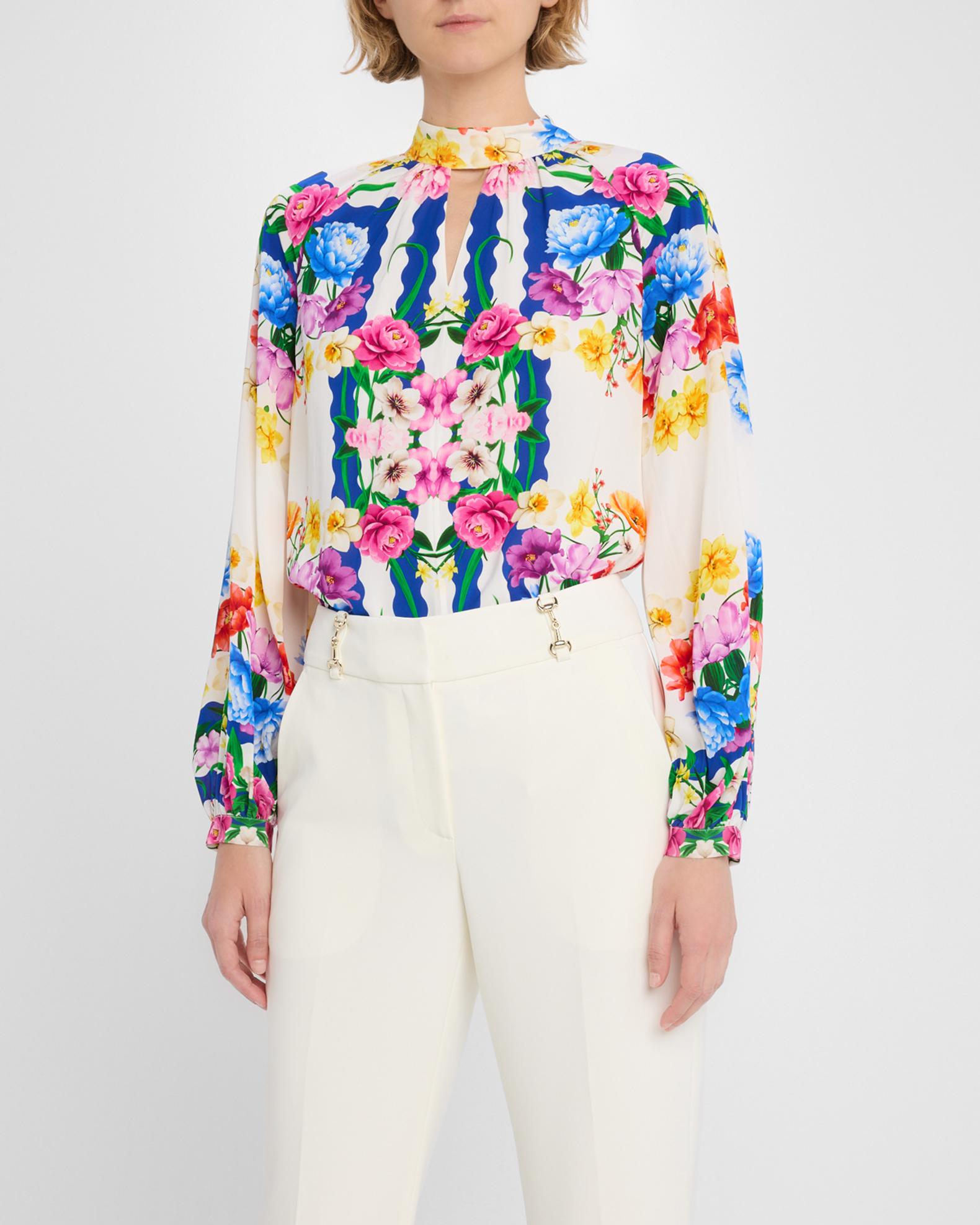 Elie Tahari The Olivia Cutout Floral-Print Blouse | Neiman Marcus