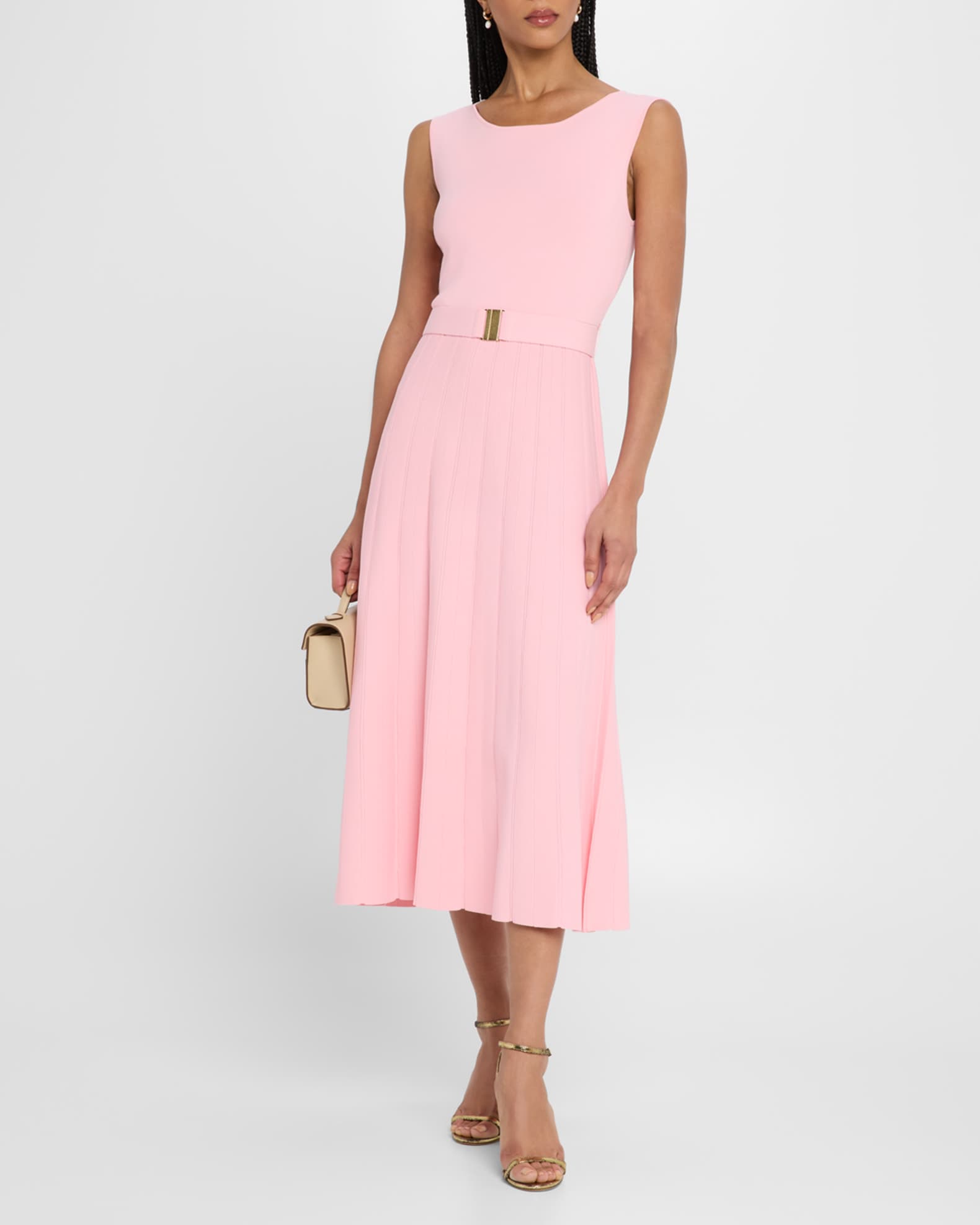 Elie Tahari The Sumner Sleeveless Belted Midi Sweater Dress | Neiman Marcus
