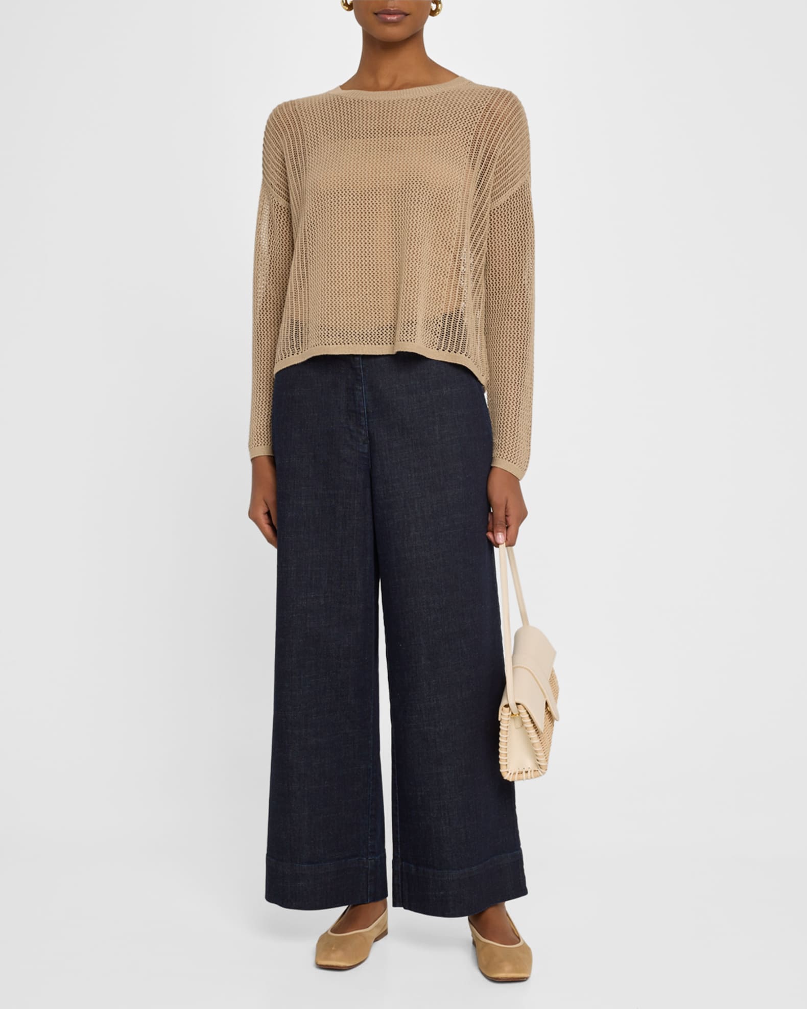 Cropped Wide-Leg Stretch Denim Pants 1