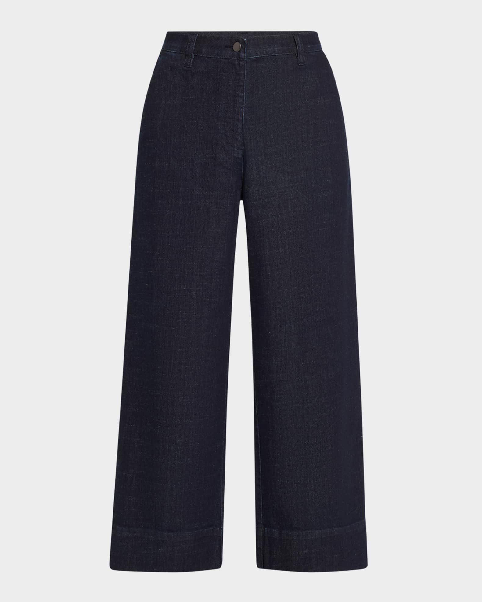 Cropped Wide-Leg Stretch Denim Pants 0