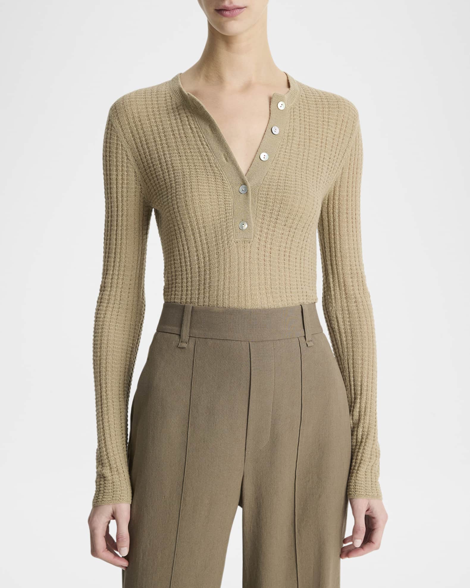 逆輸入 Vince Waffle-Knit Henley Top | Neiman Marcus トップス