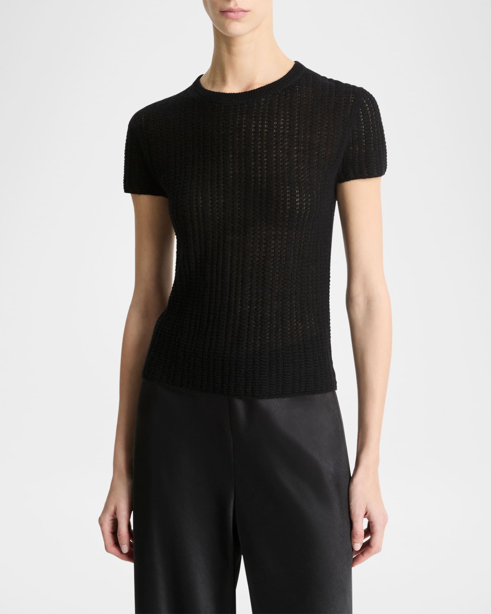 Lace Sleeve V-neck Waffle Knit Top main image 1