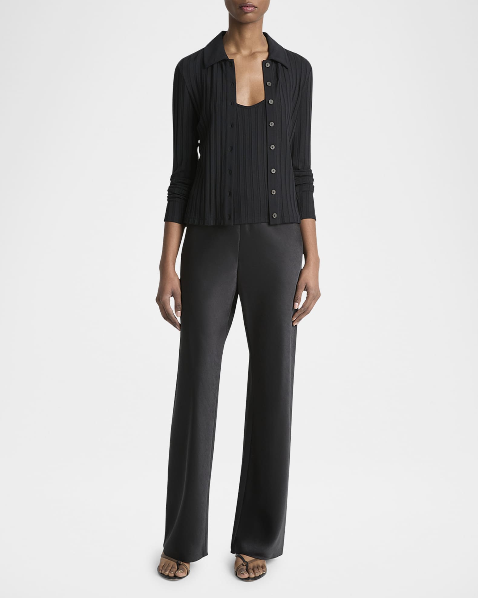 Long-Sleeve Ribbed Button-Front Top 1