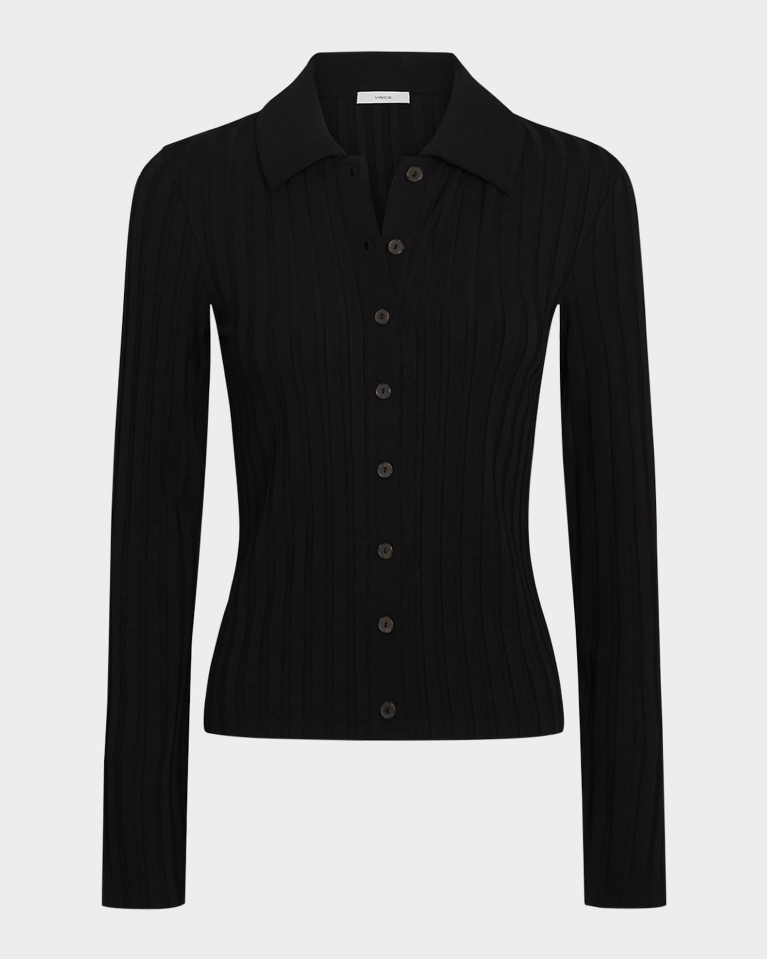 Long-Sleeve Ribbed Button-Front Top 0
