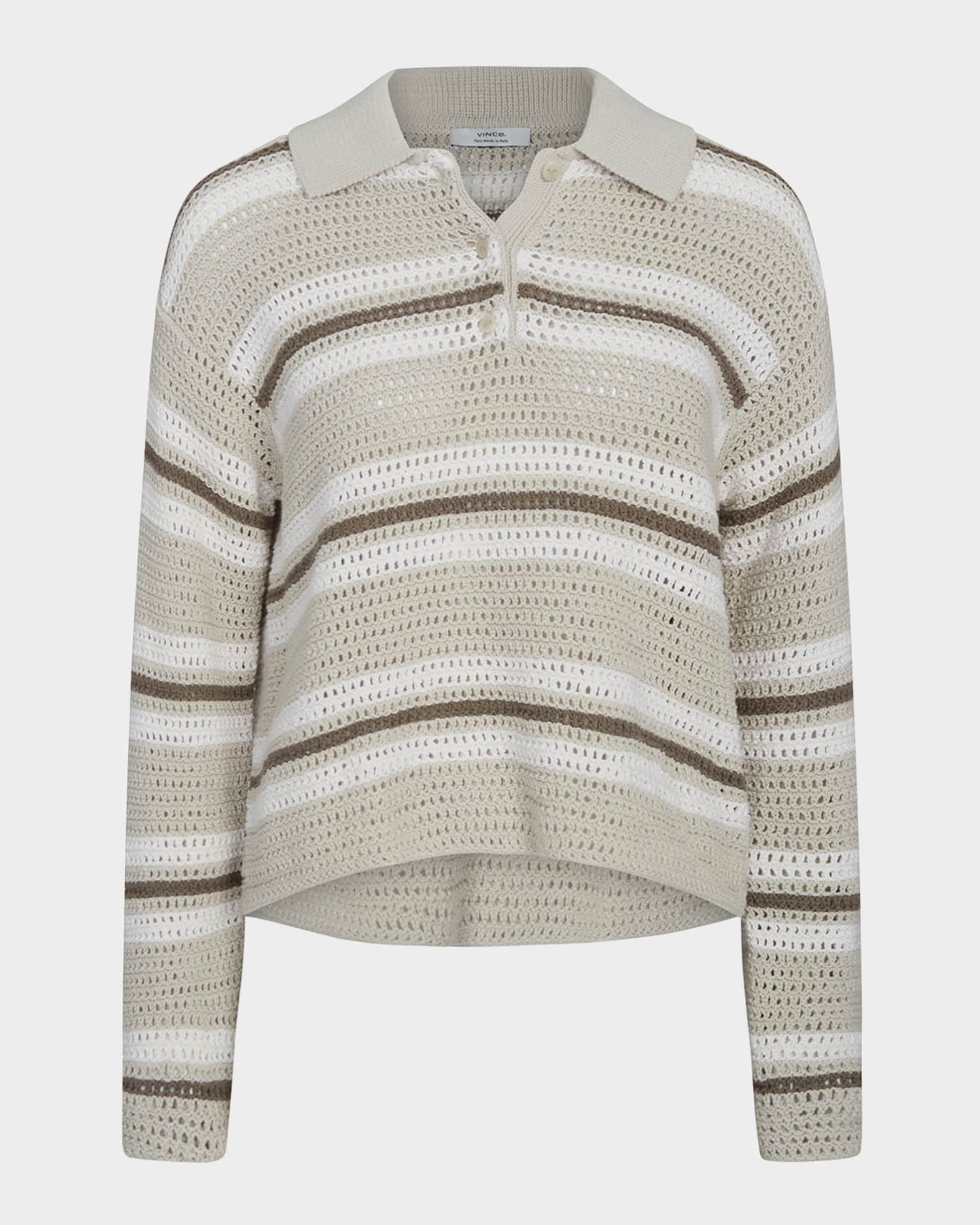 Mesh Stripe Button Polo Top  0