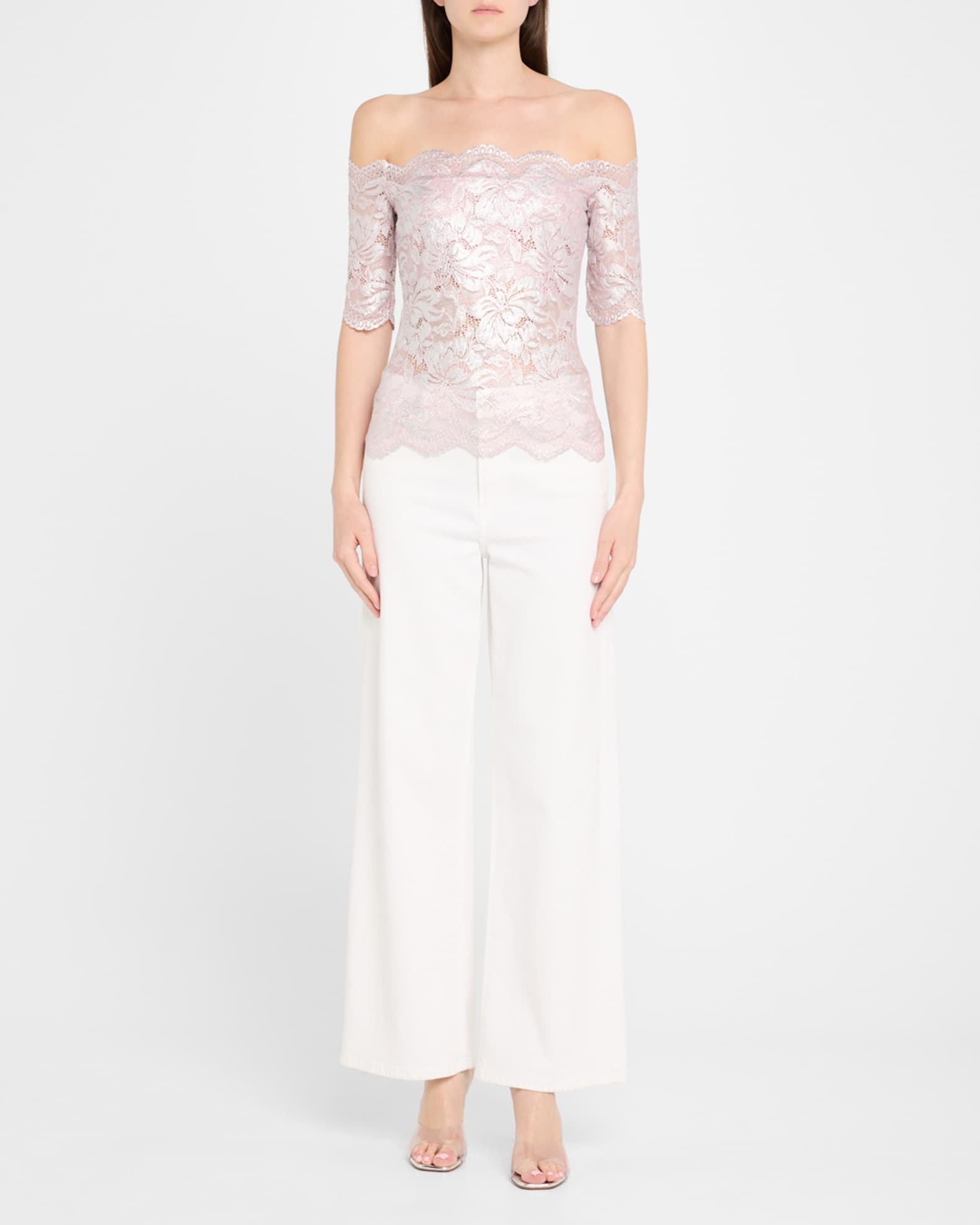 Off-The-Shoulder Metallic Lace Top 1