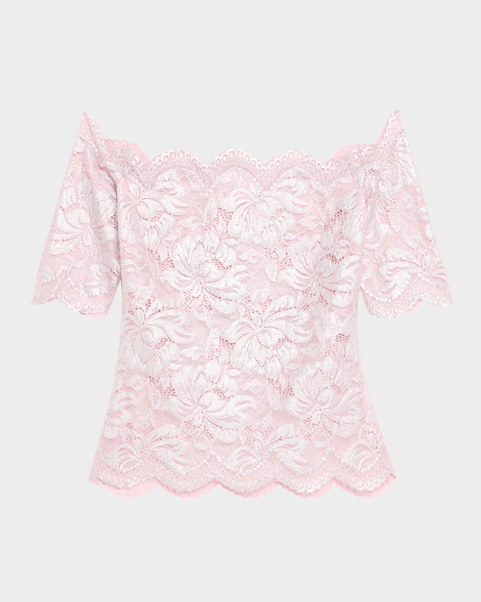 Off-The-Shoulder Metallic Lace Top 0