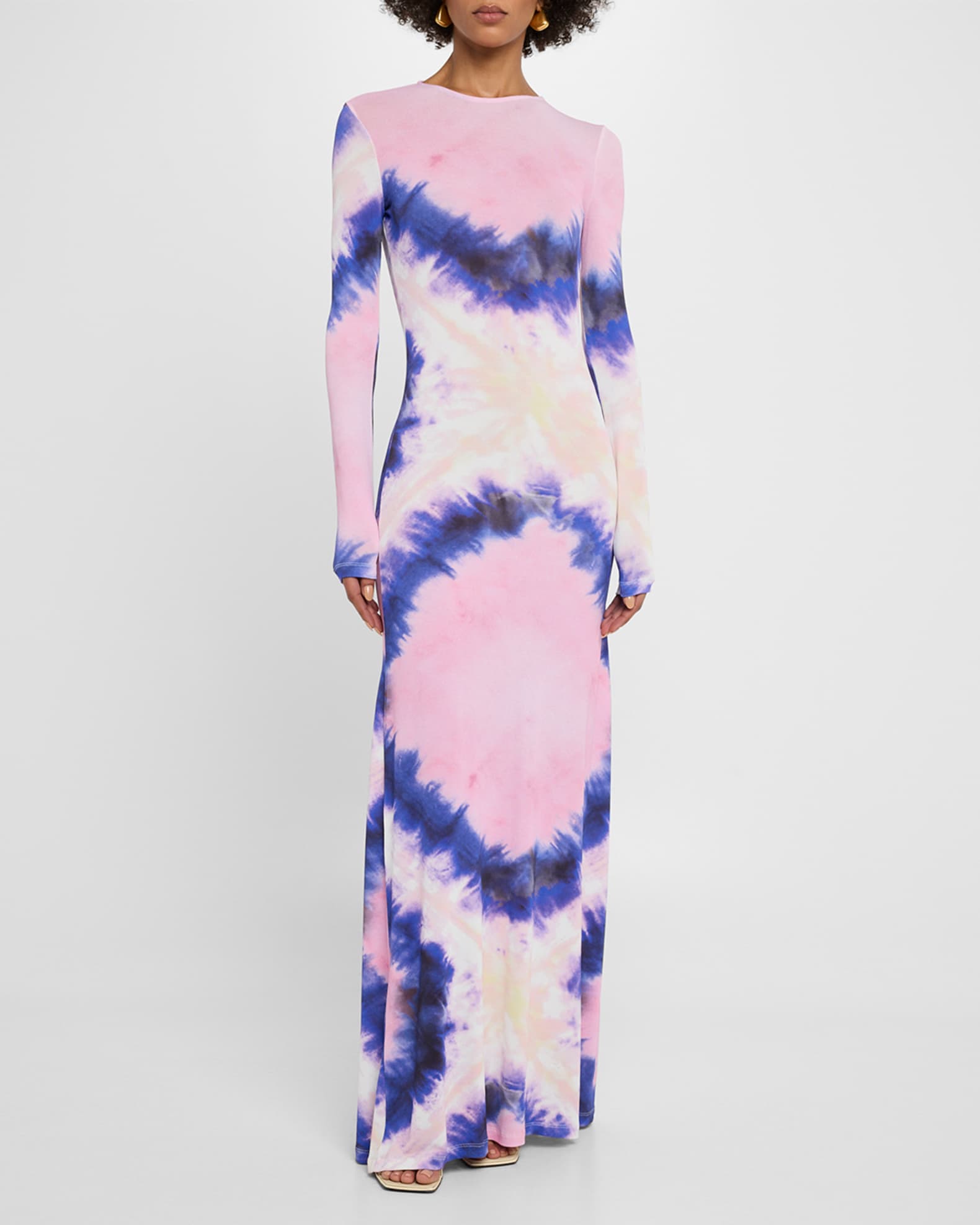 Tie-Dye Jersey Backless Long-Sleeve Maxi Dress 1