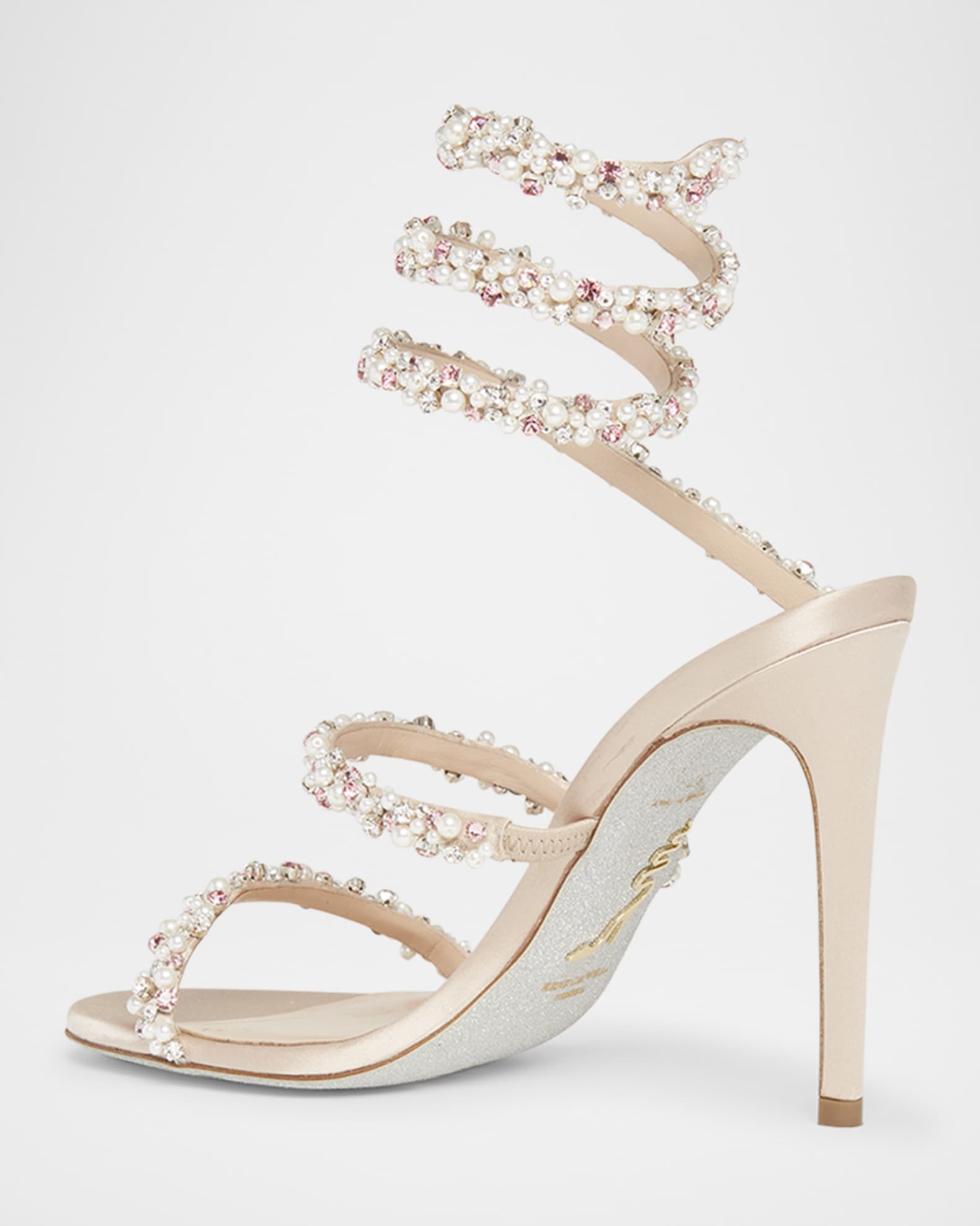 Cleo Pearly Crystal Snake-Wrap Sandals 1