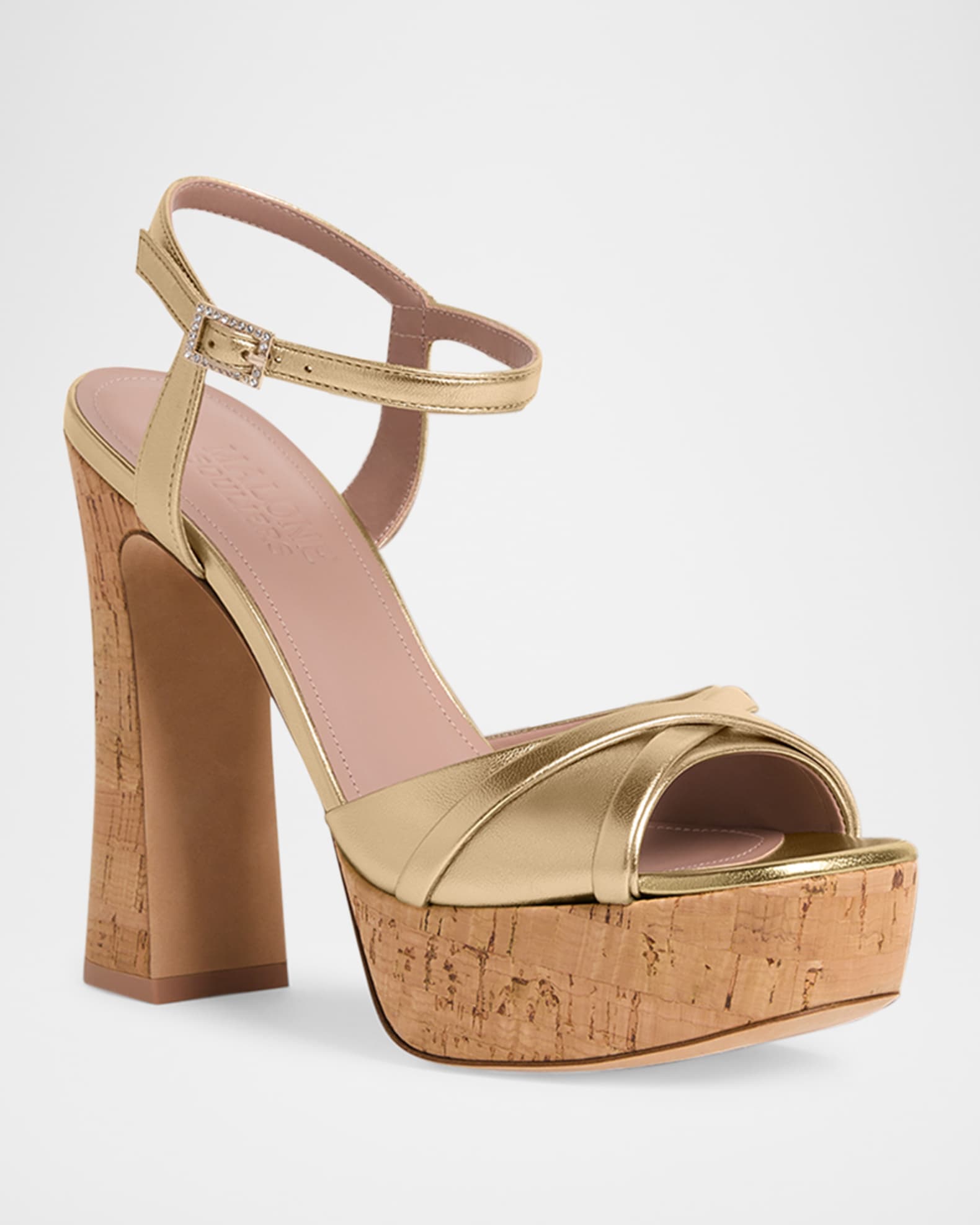 Metallic Leather Crisscross Cork Platform Sandals - Thumbnail 2