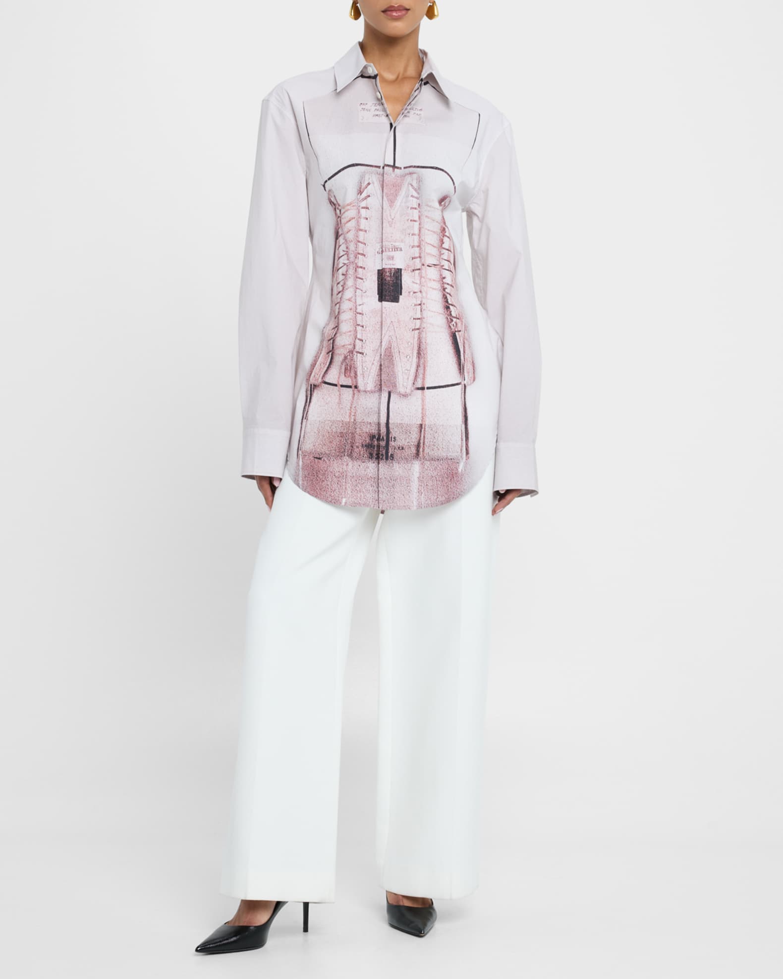 Corset Trompe L'oeil Print Button-Down Shirt 1