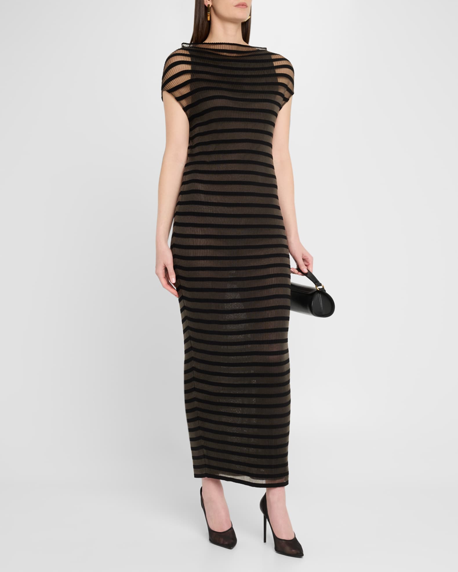 Mariniere Striped Cap-Sleeve Nylon Maxi Dress 1
