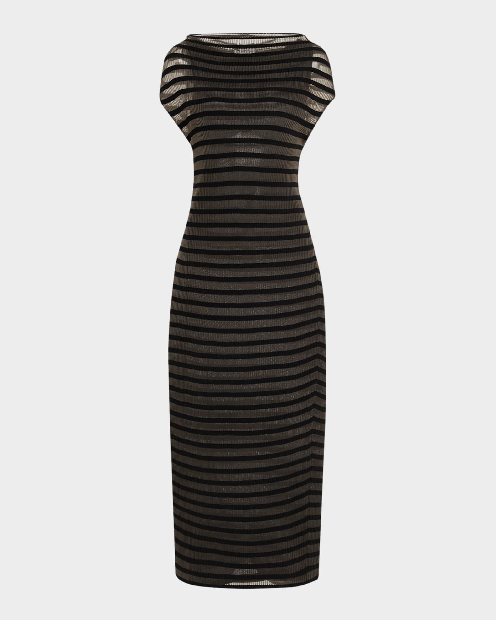 Mariniere Striped Cap-Sleeve Nylon Maxi Dress 0