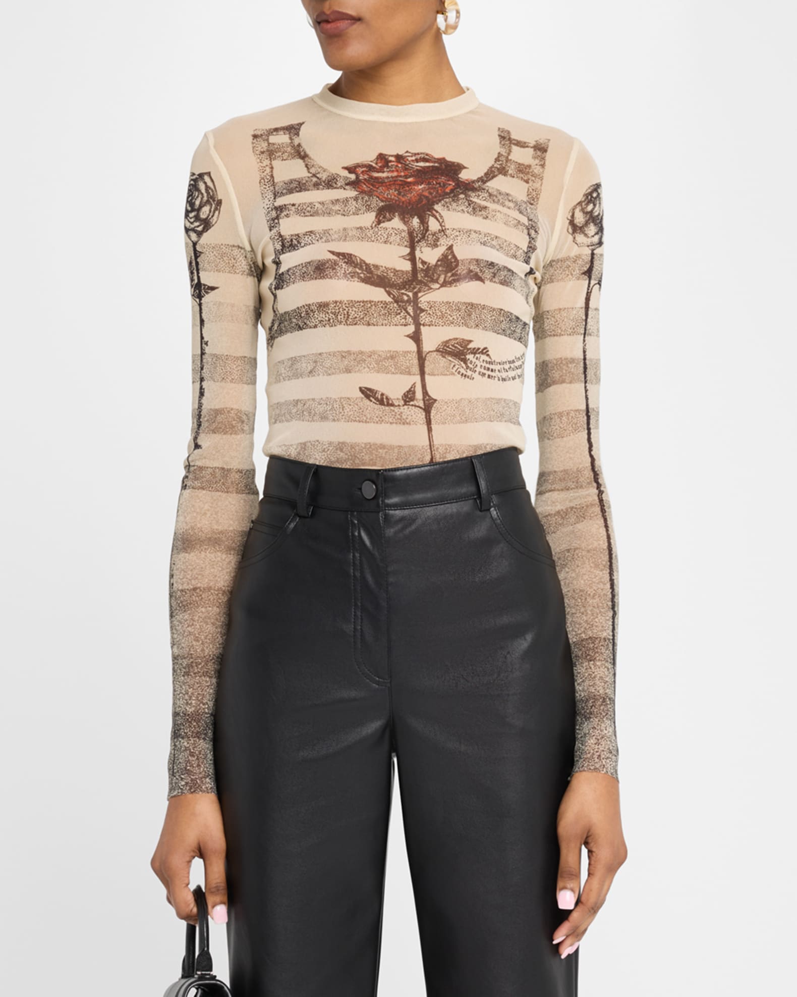トップス jean paul gaultier mariniere tattoo tops Jean Paul Gaultier Mariniere Tattoo V-neck Top - Nude/Blue
