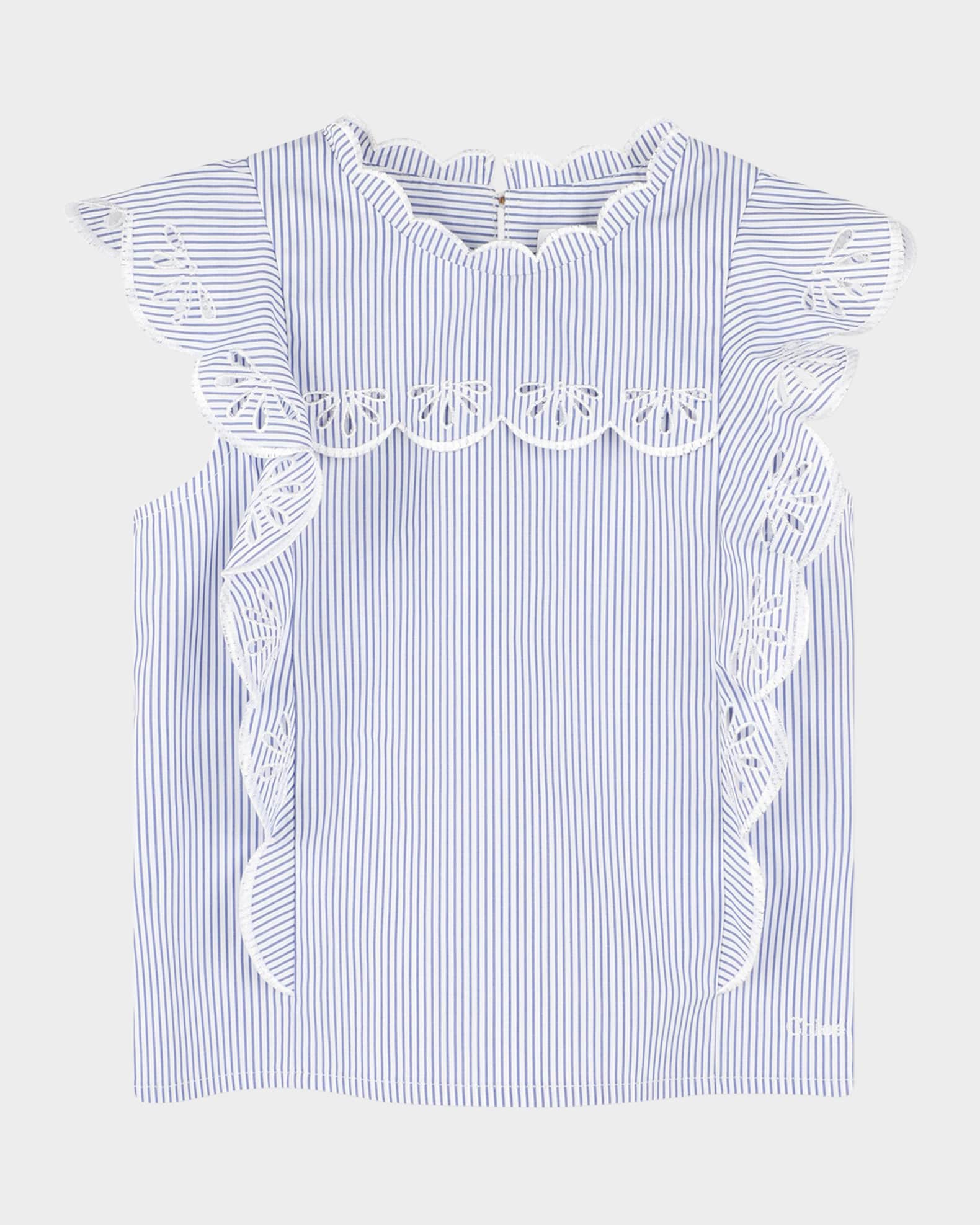 Girl's Stripe Scallop Trim Blouse 0