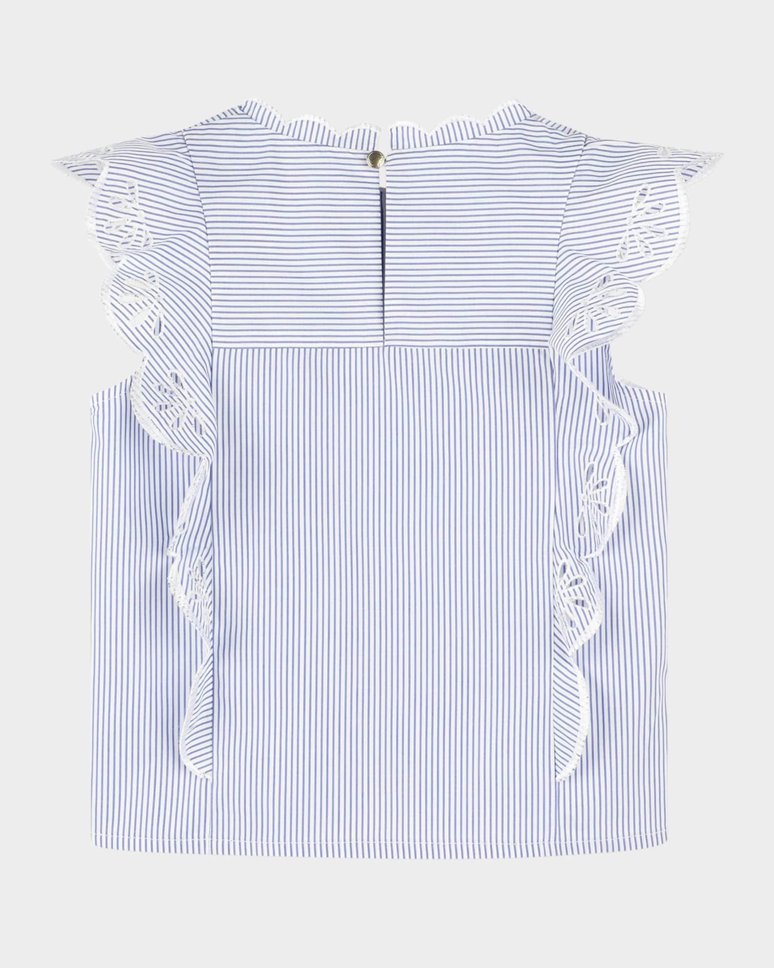 Girl's Stripe Scallop Trim Blouse 1