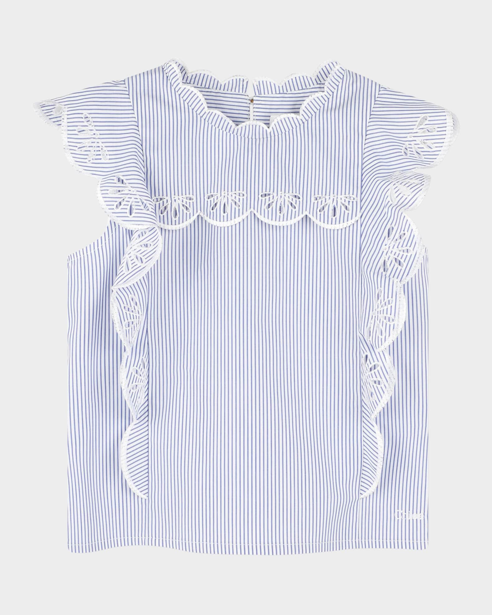 Girl's Stripe Scallop Trim Blouse 0