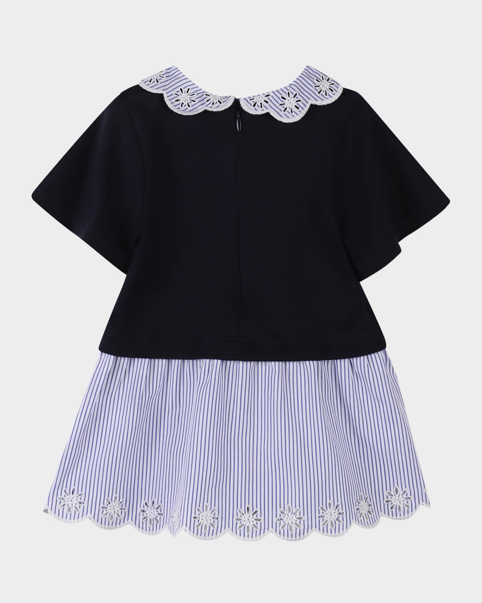 Girl's Short-Sleeve Embroidered Combo Dress, Size 12M-3 1
