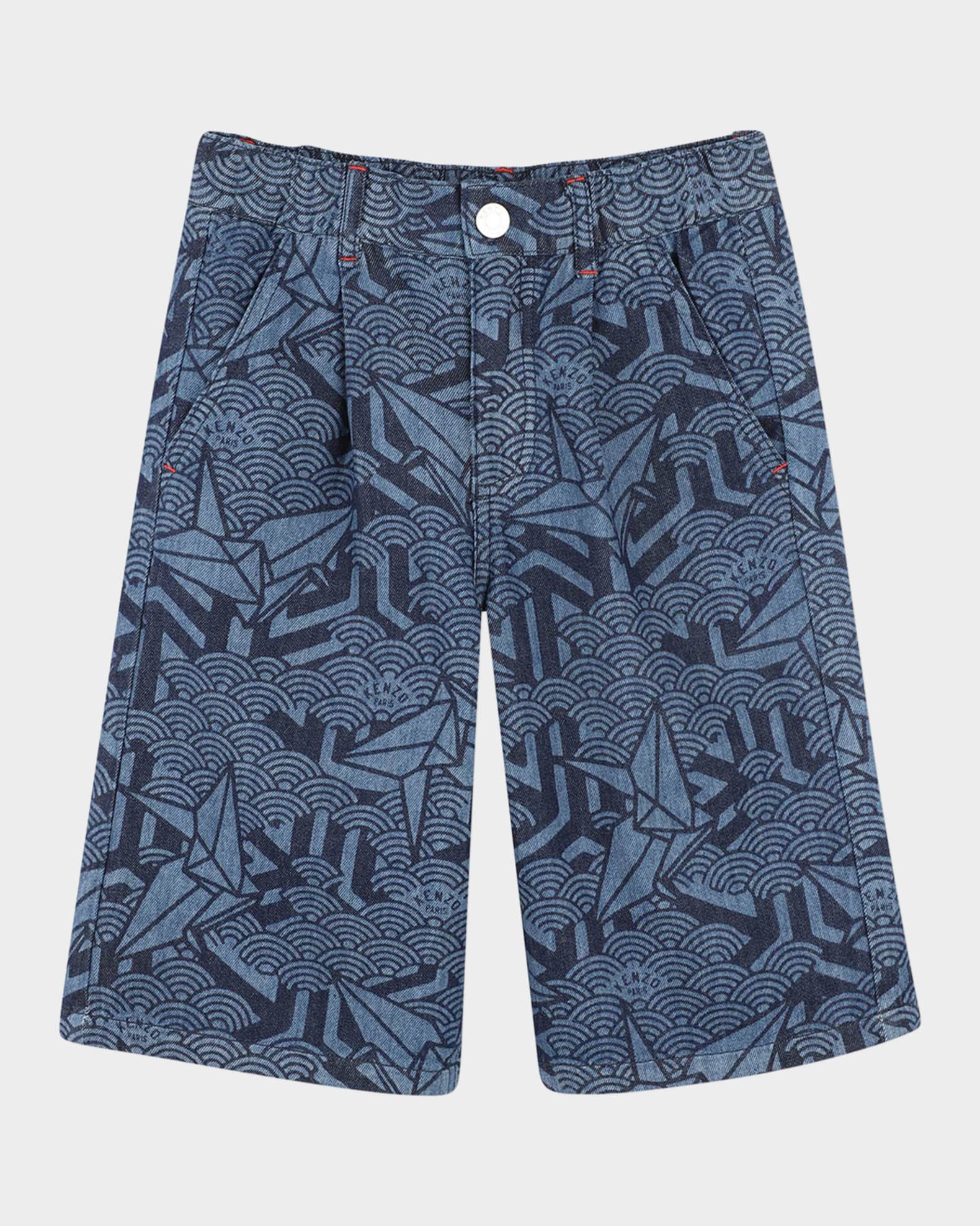 Boy's Printed Denim Shorts W/ Logo Badge 0