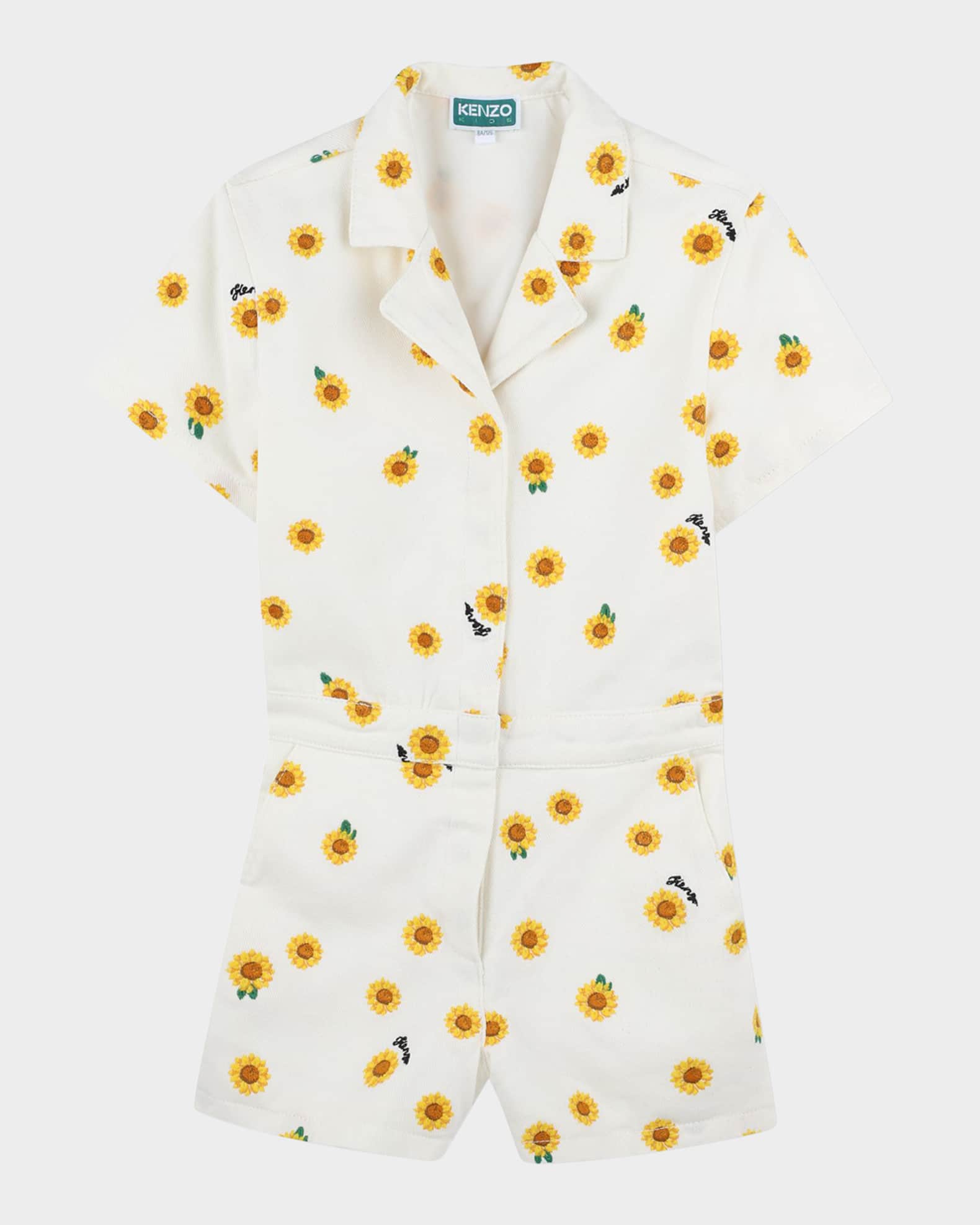 Girl's Embroidered Sunflower-Print Romper 0