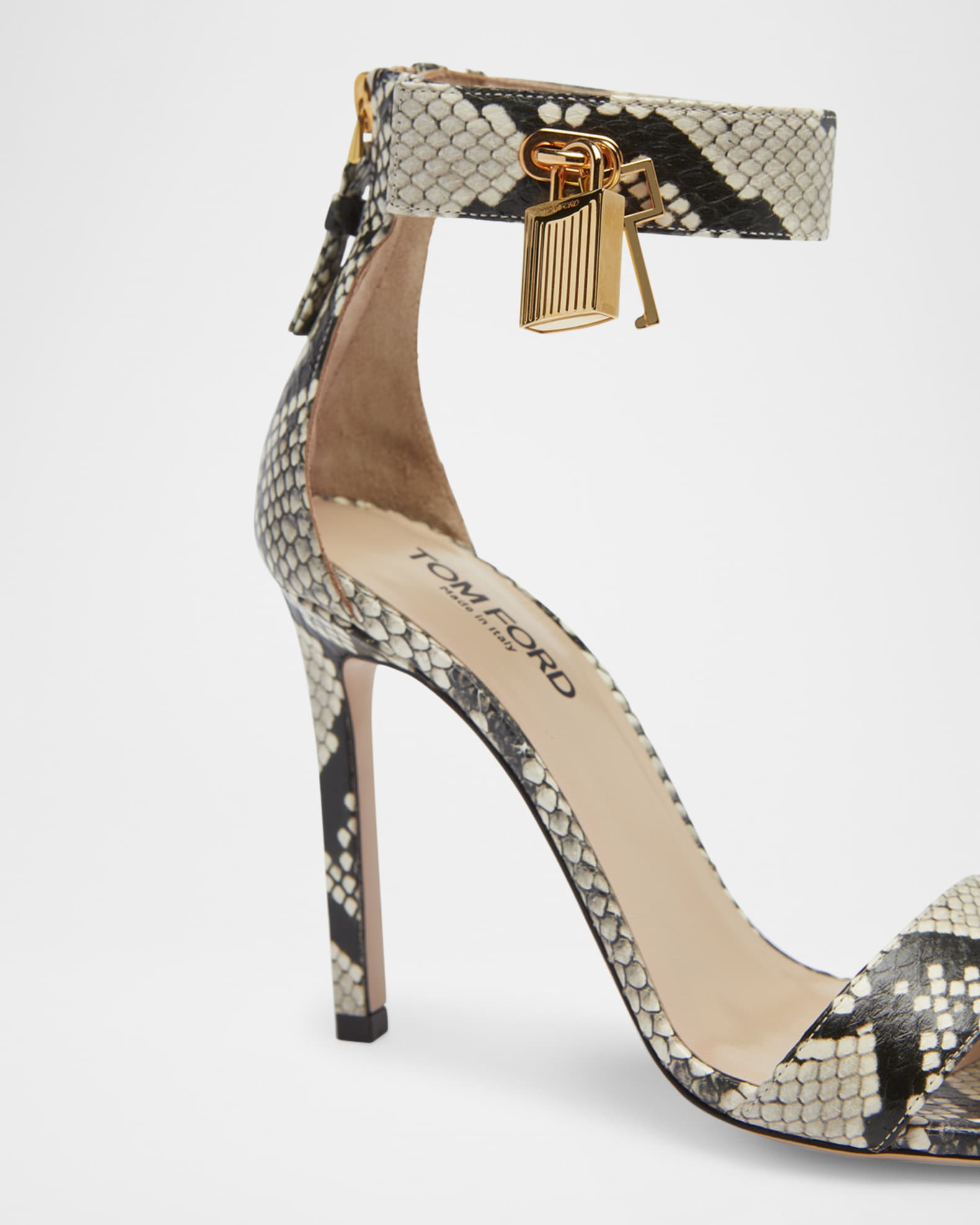 TOM FORD Lock Python Embossed Ankle-Cuff Sandals | Neiman Marcus