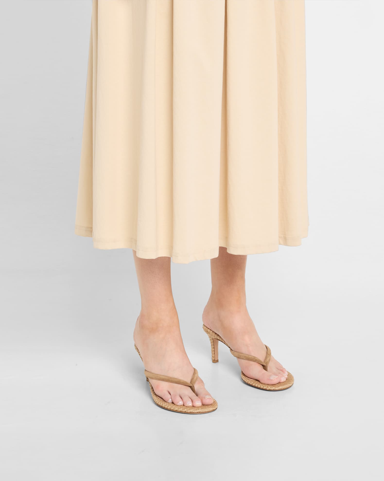 Suede Raffia Heeled Thong Sandals 1