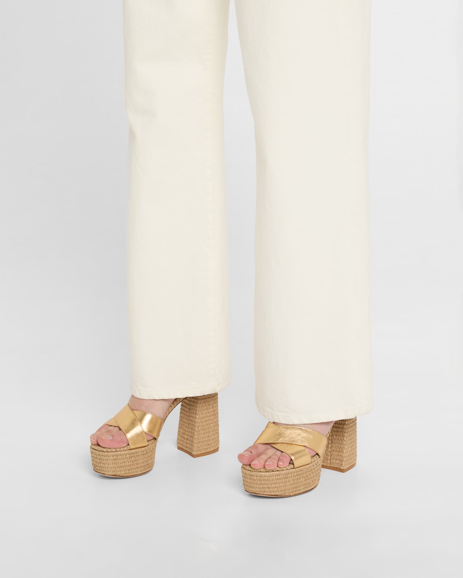 Metallic Raffia Crisscross Platform Sandals 1
