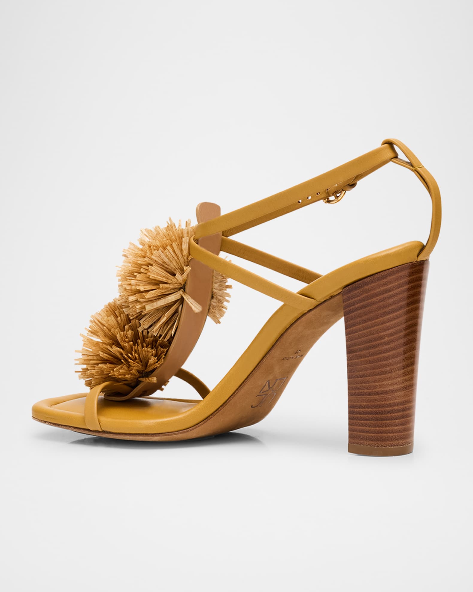 Isolde Leather Pom Pom T-Strap Sandals 1