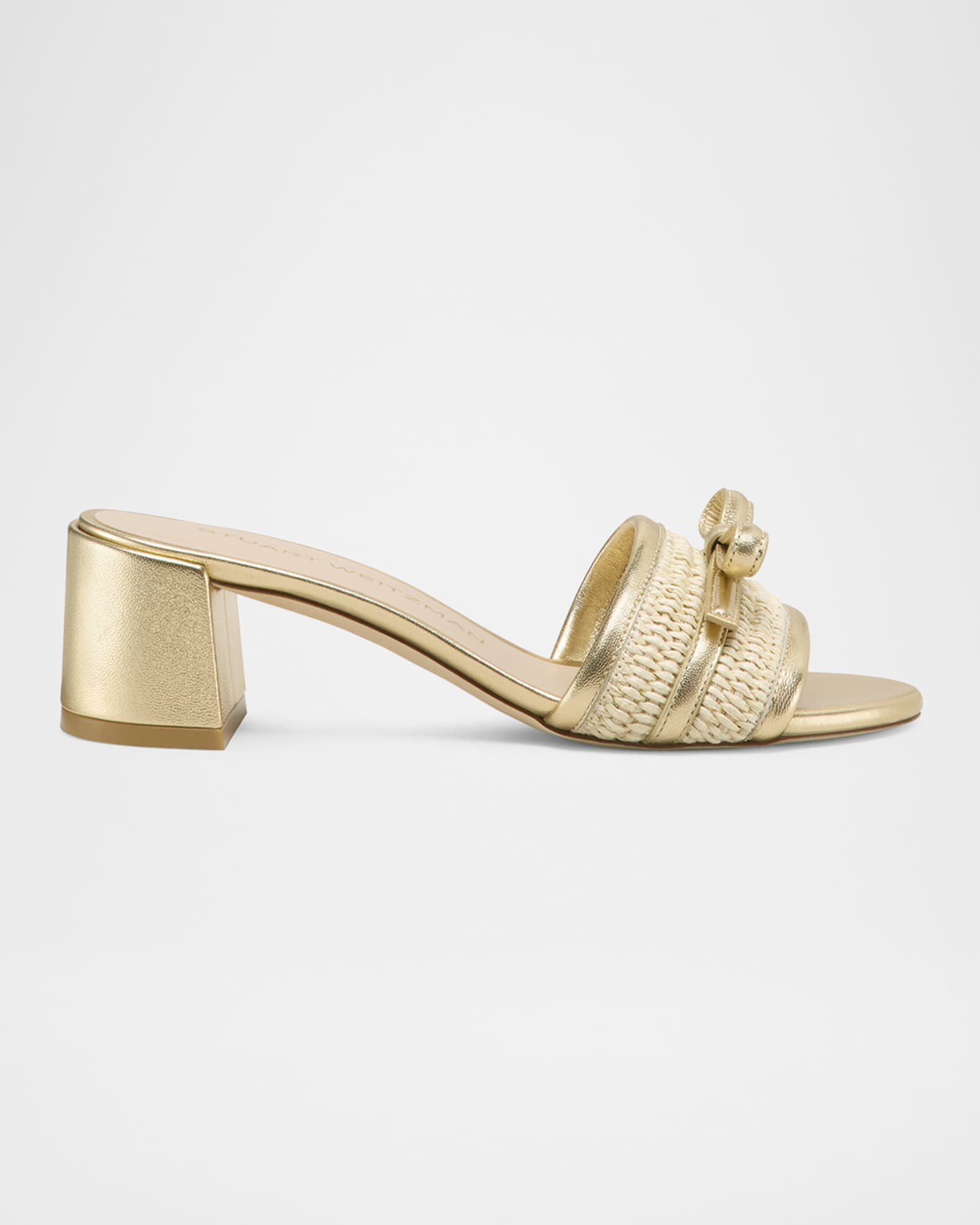 Felicity Raffia Metallic Bow Mule Sandals 0
