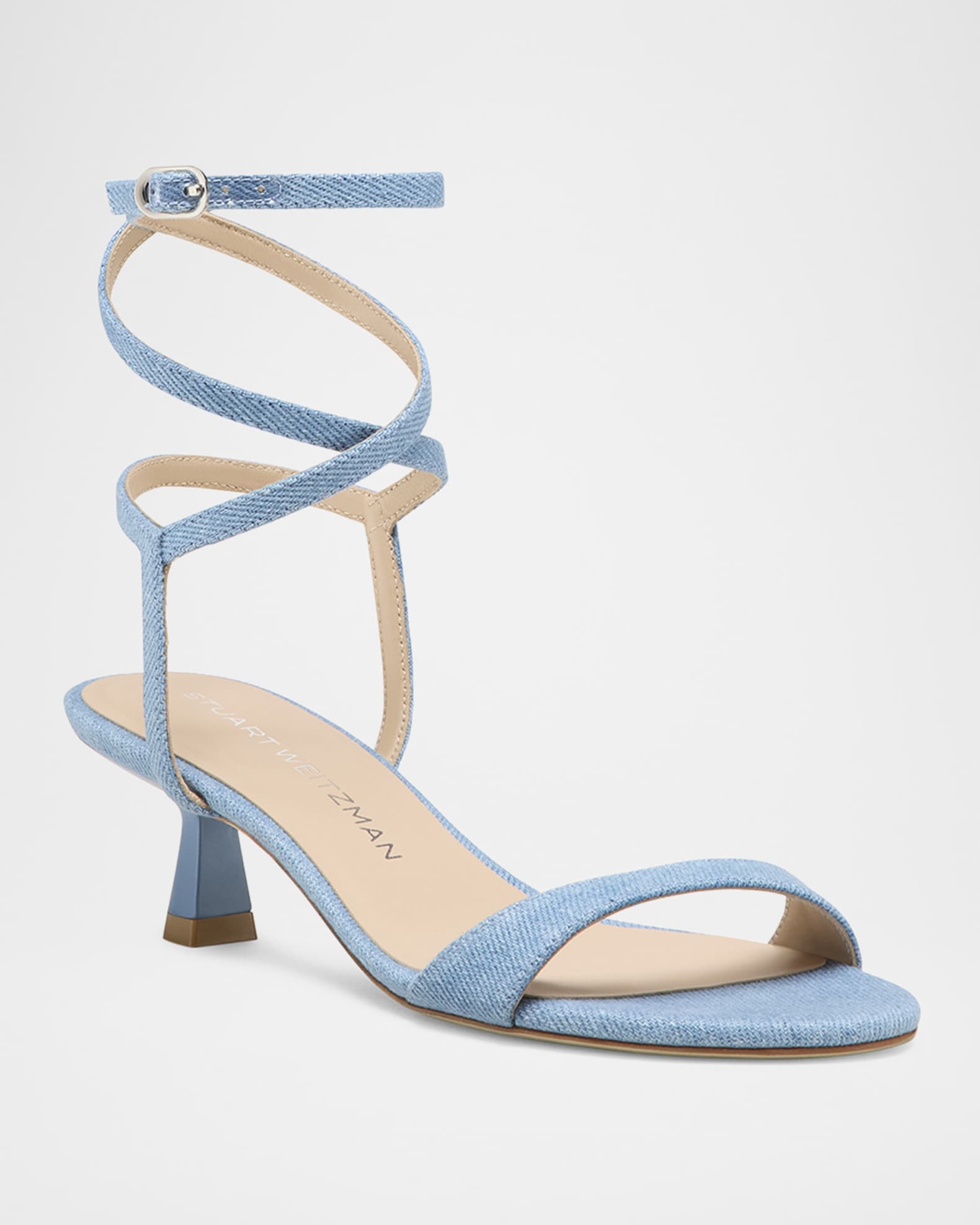Nudist Denim Ankle-Strap Kitten Sandals 1