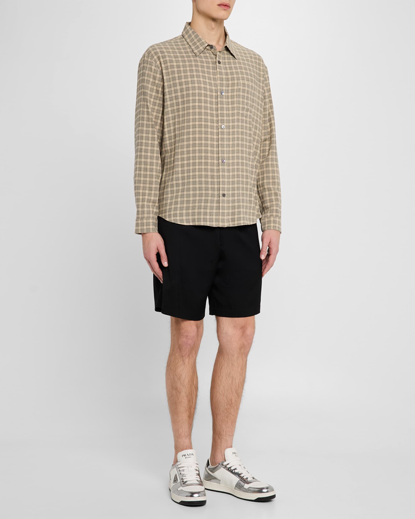 Men's Check Viscose and Wool Pocket Button-Down Shirt 1