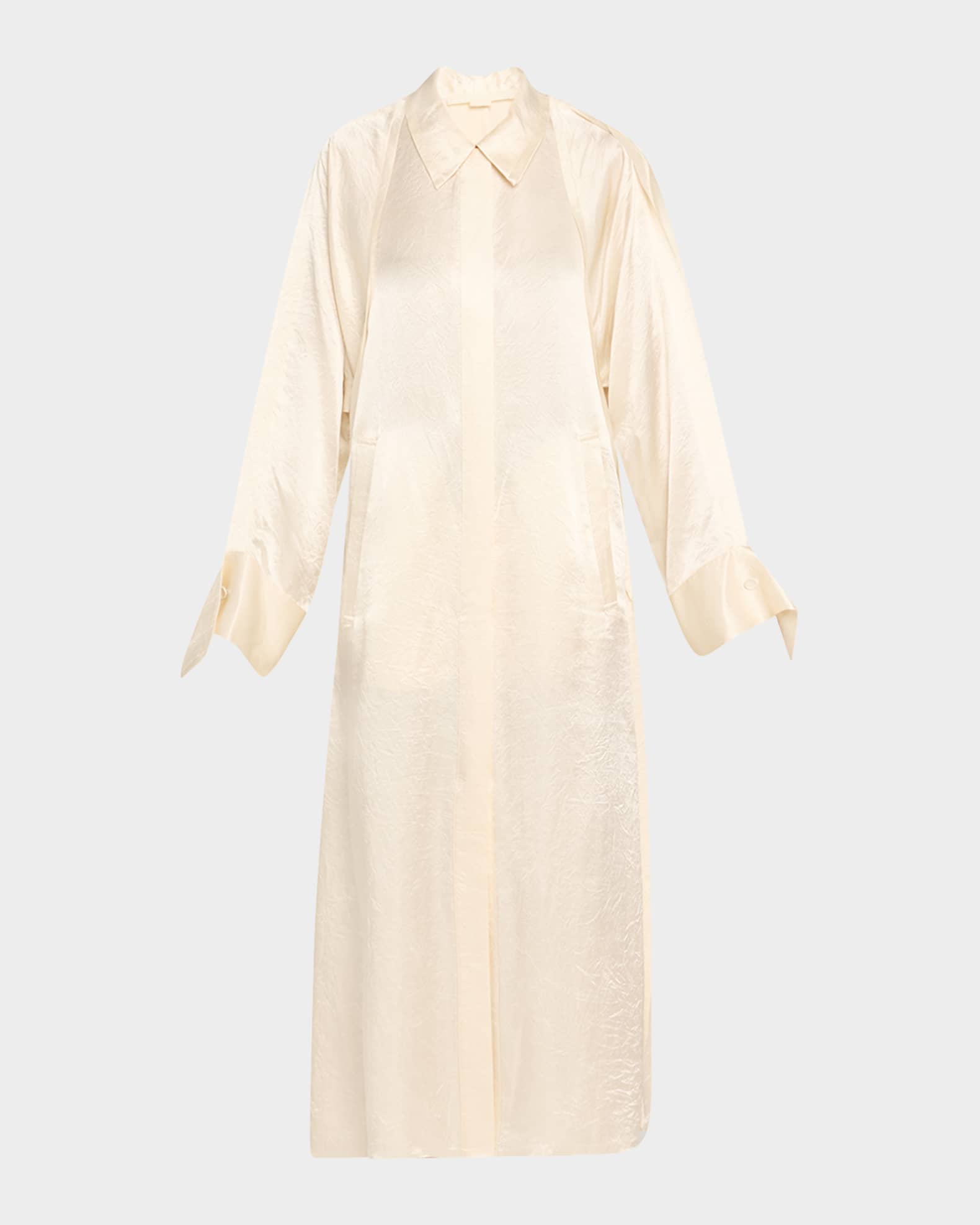 Raglan Sleeve Crinkled Satin Trench Coat 0