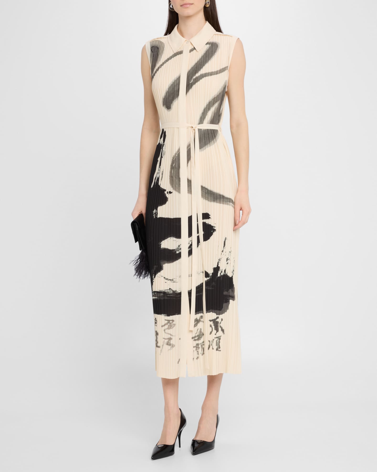 Pleated Sleeveless Maxi Shirtdress With Artwork By Tong 1