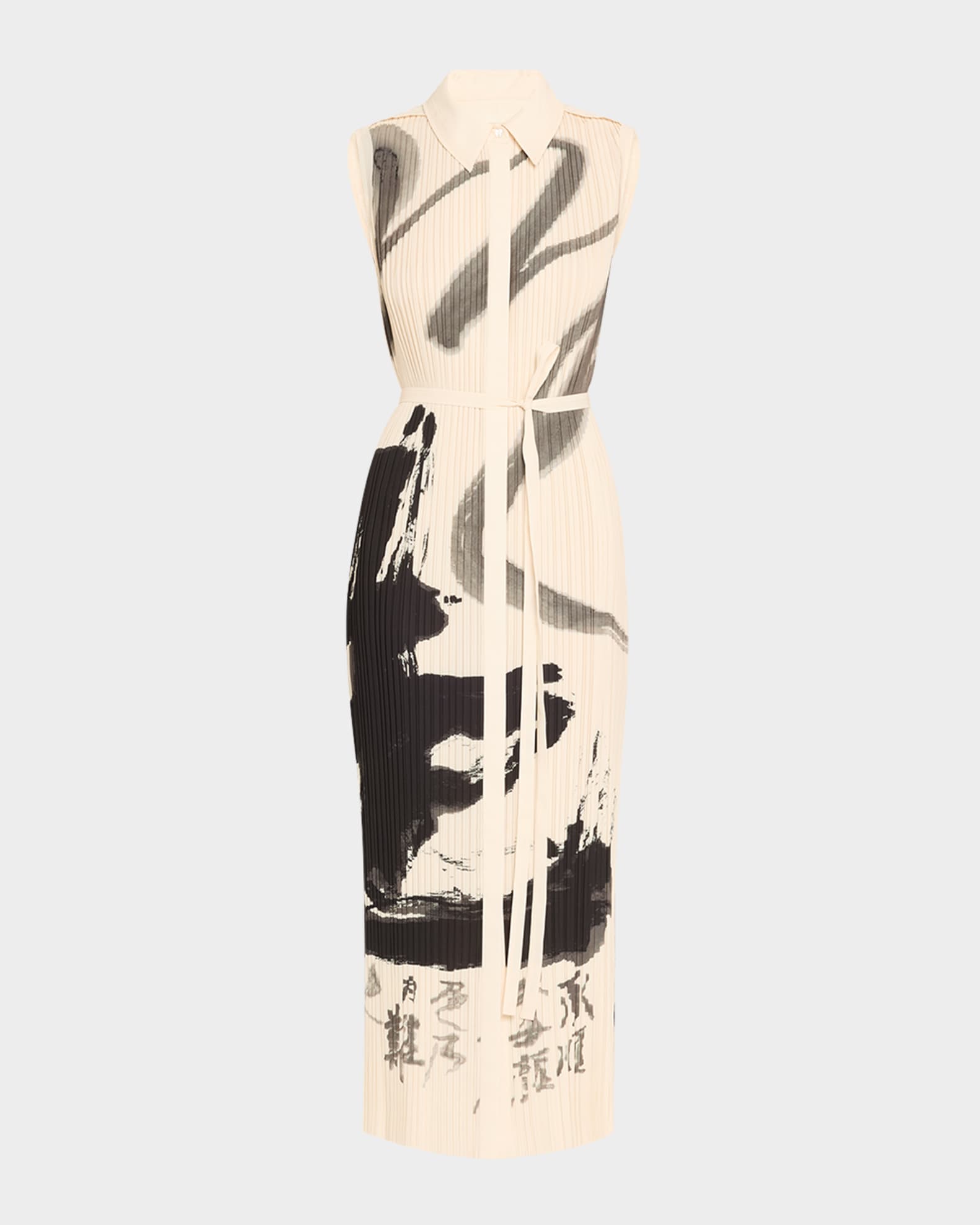 Pleated Sleeveless Maxi Shirtdress With Artwork By Tong 0