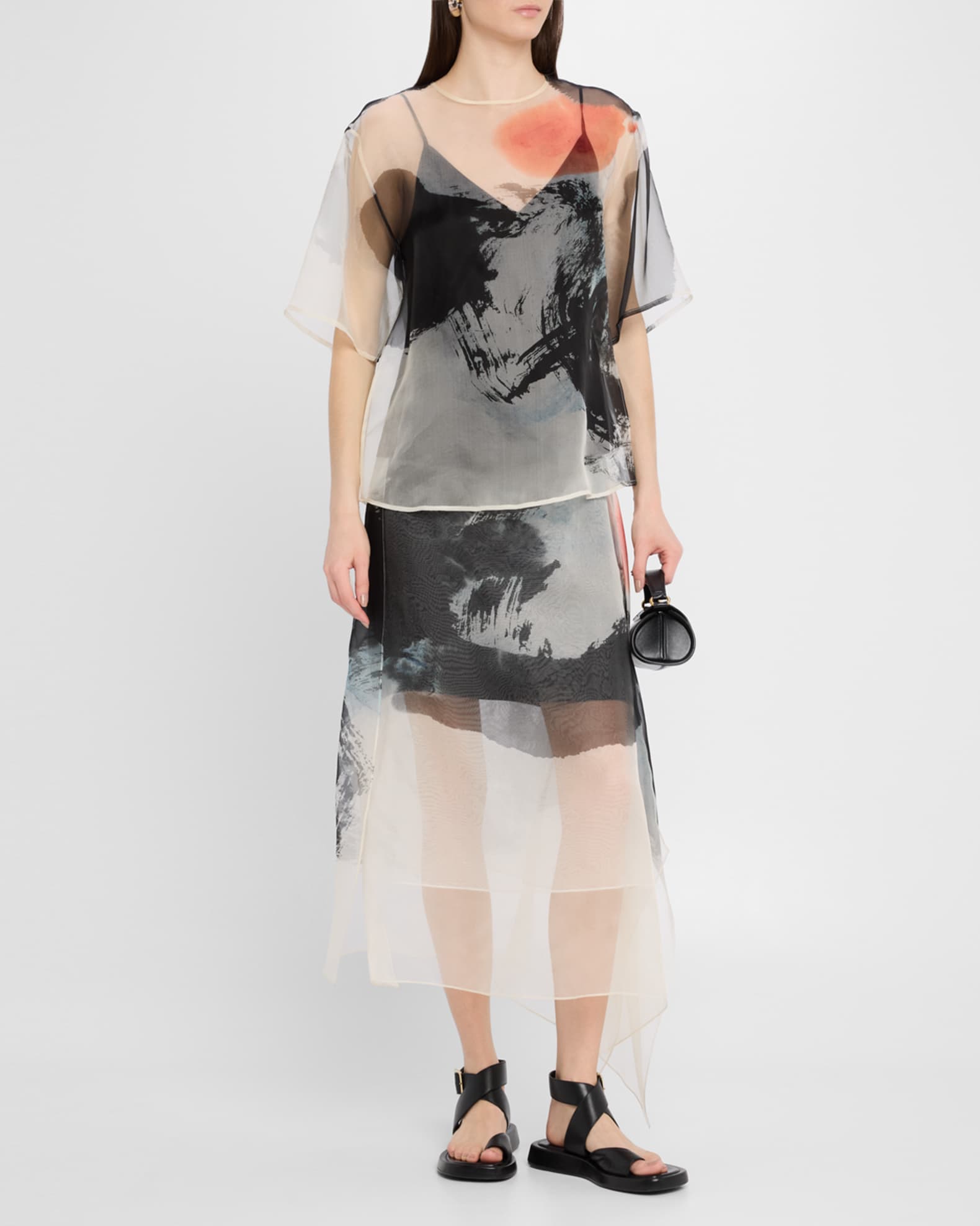 Asymmetric Silk Organza Midi Skirt With Artwork By Tong 1