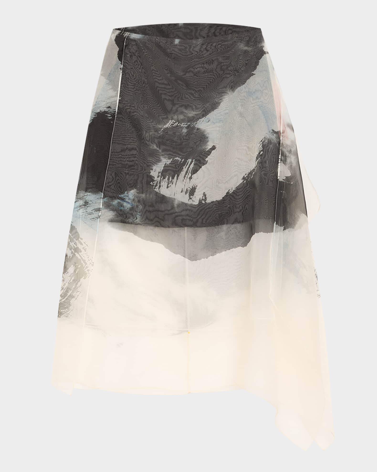 Asymmetric Silk Organza Midi Skirt With Artwork By Tong 0