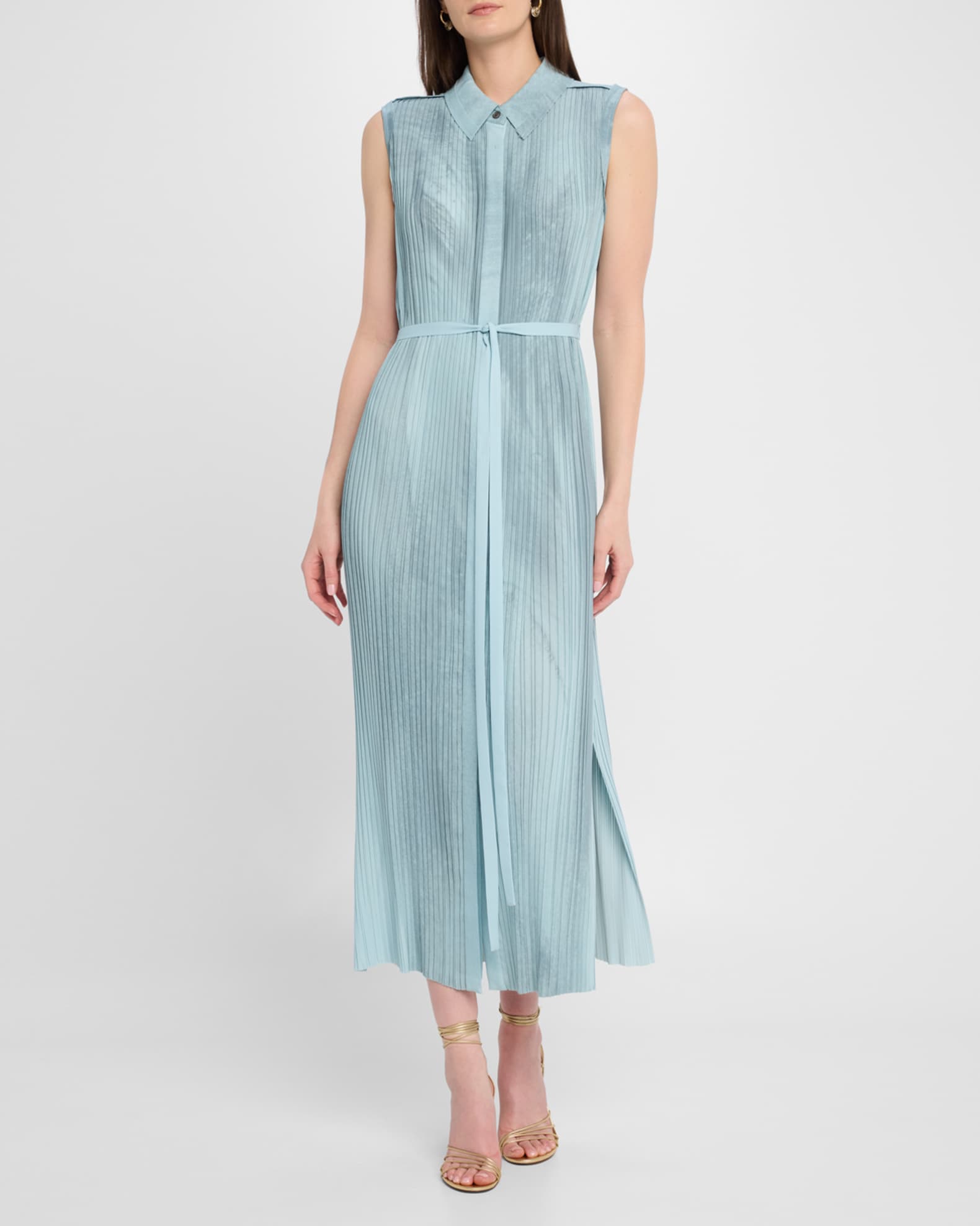 Pleated Georgette Sleeveless Shirtdress 1