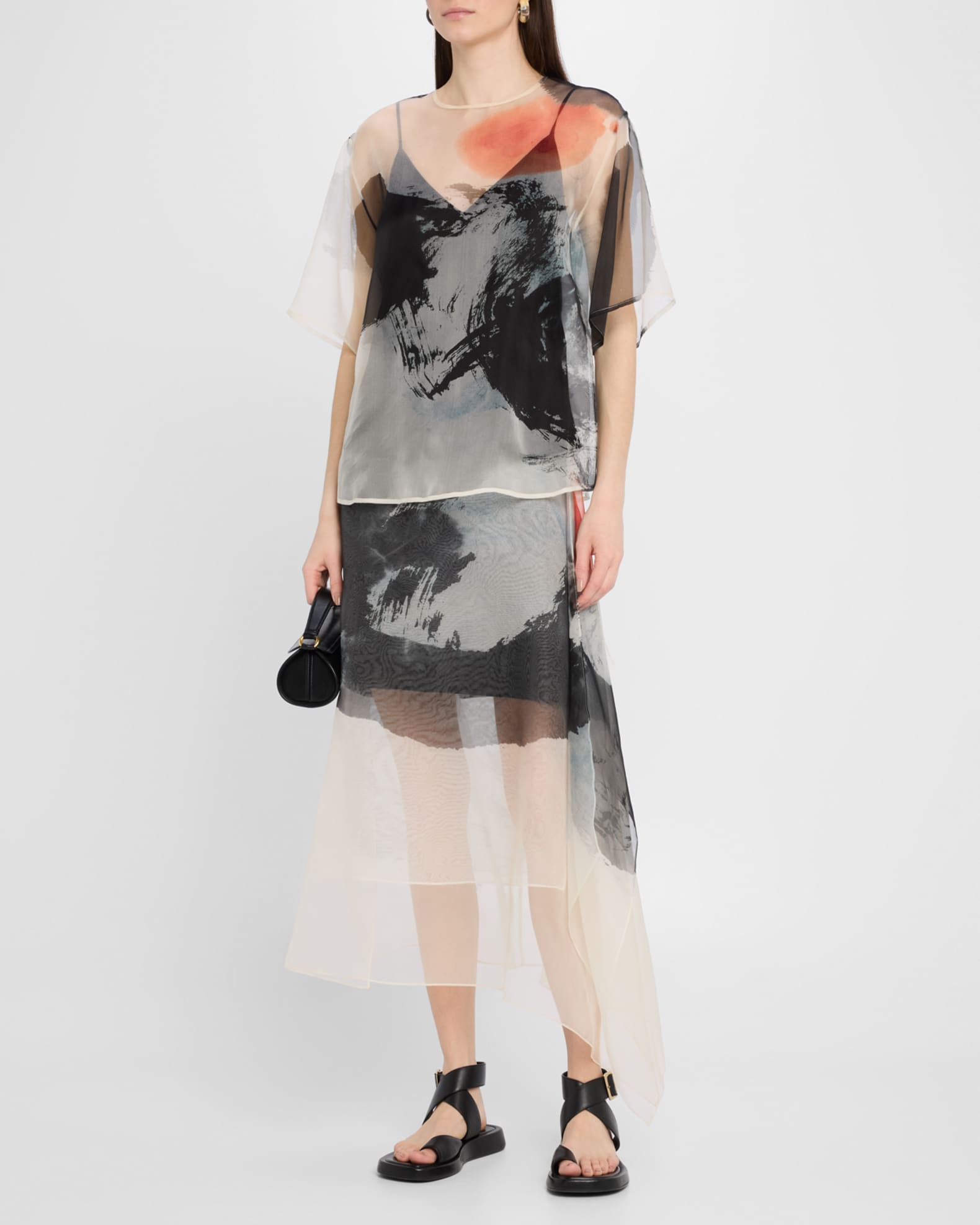 Silk Organza Oversized T-Shirt With Artwork By Tong 1