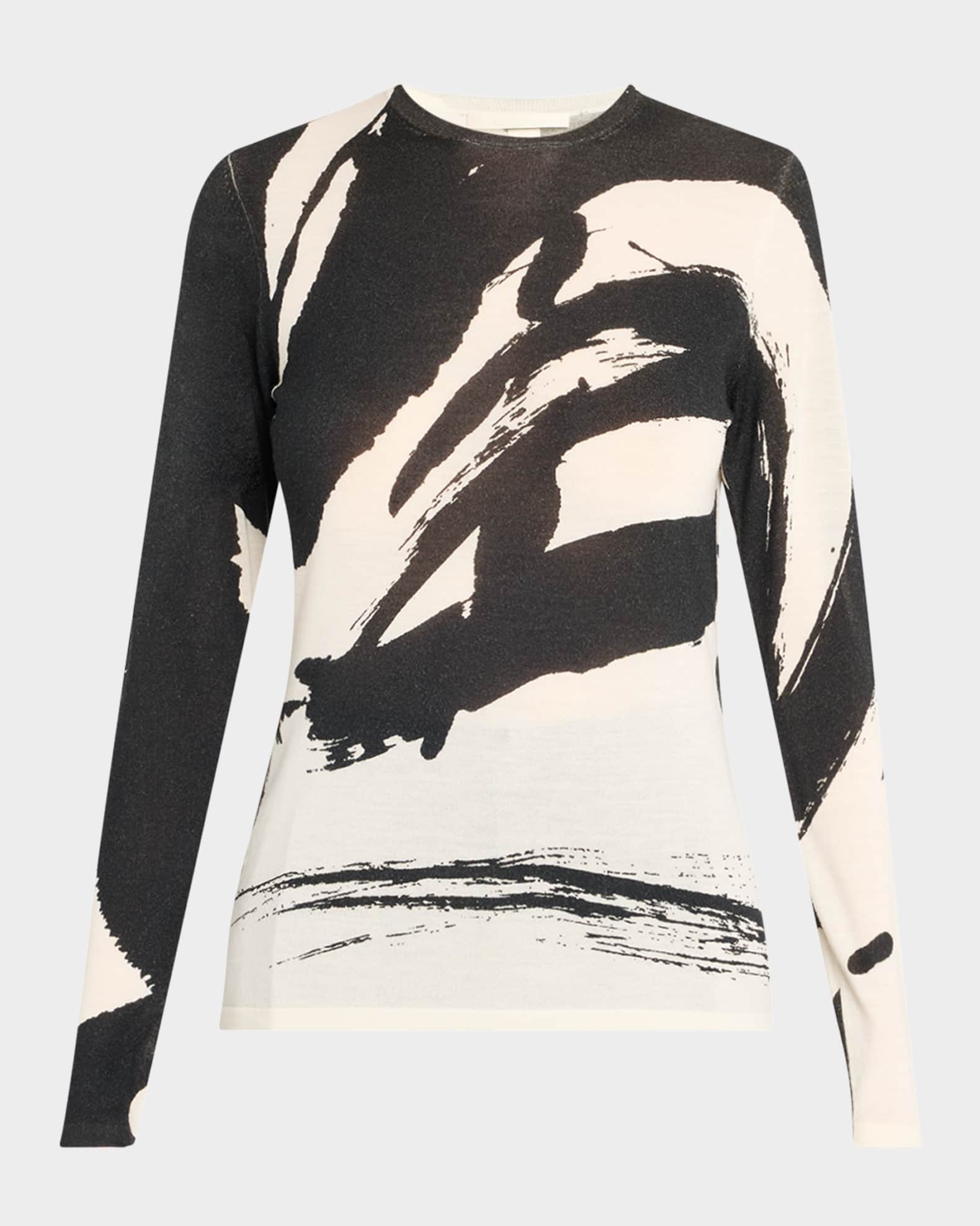 Abstract Long Sleeve Merino Wool Sweater 0