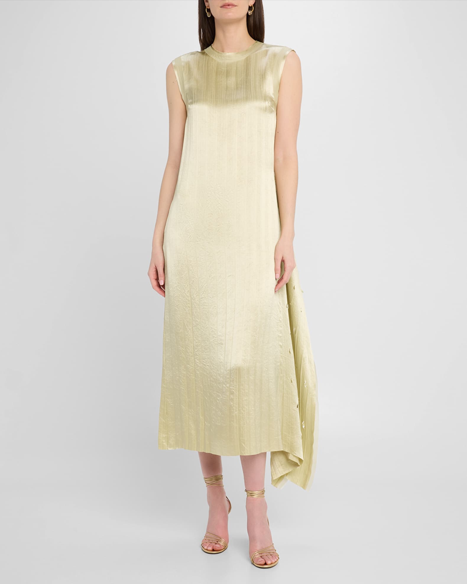 Crinkled Satin Laser-Cut Draped Shift Dress 1