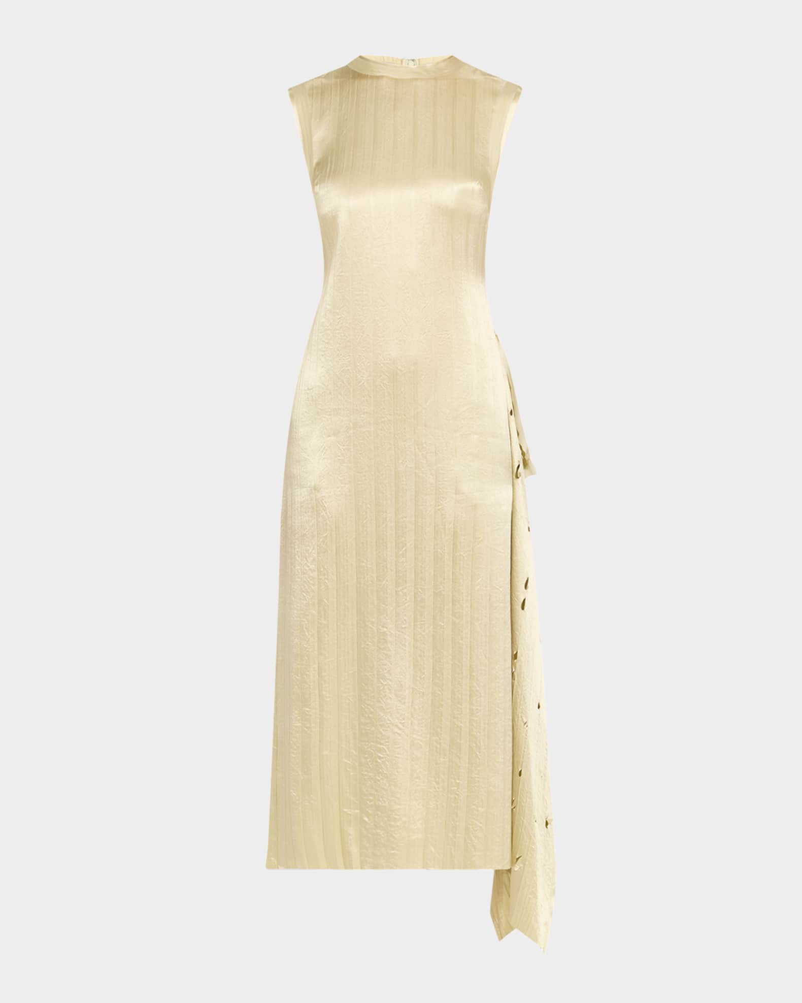 Crinkled Satin Laser-Cut Draped Shift Dress 0