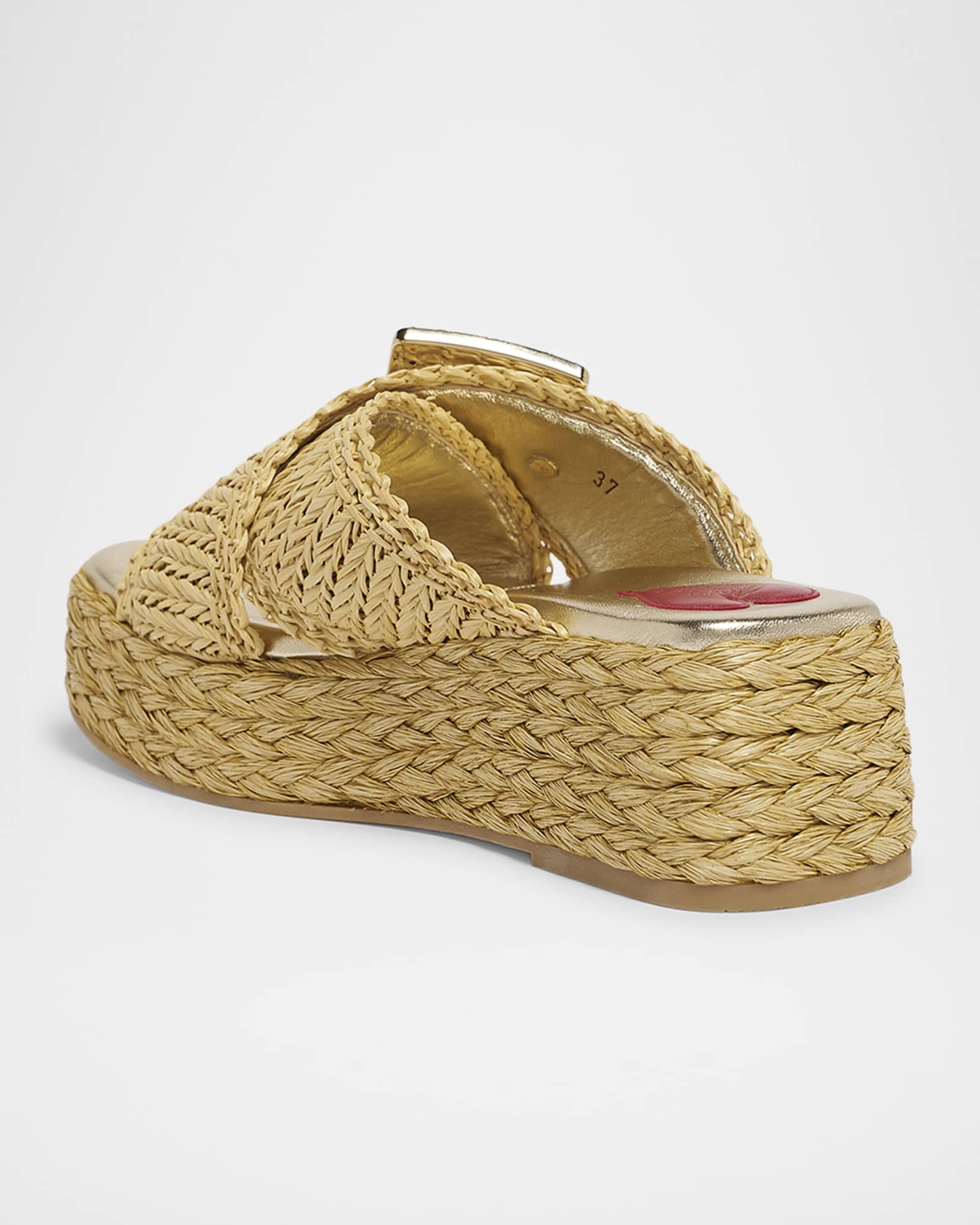 Strass-Buckle Raffia Platform Sandals 1
