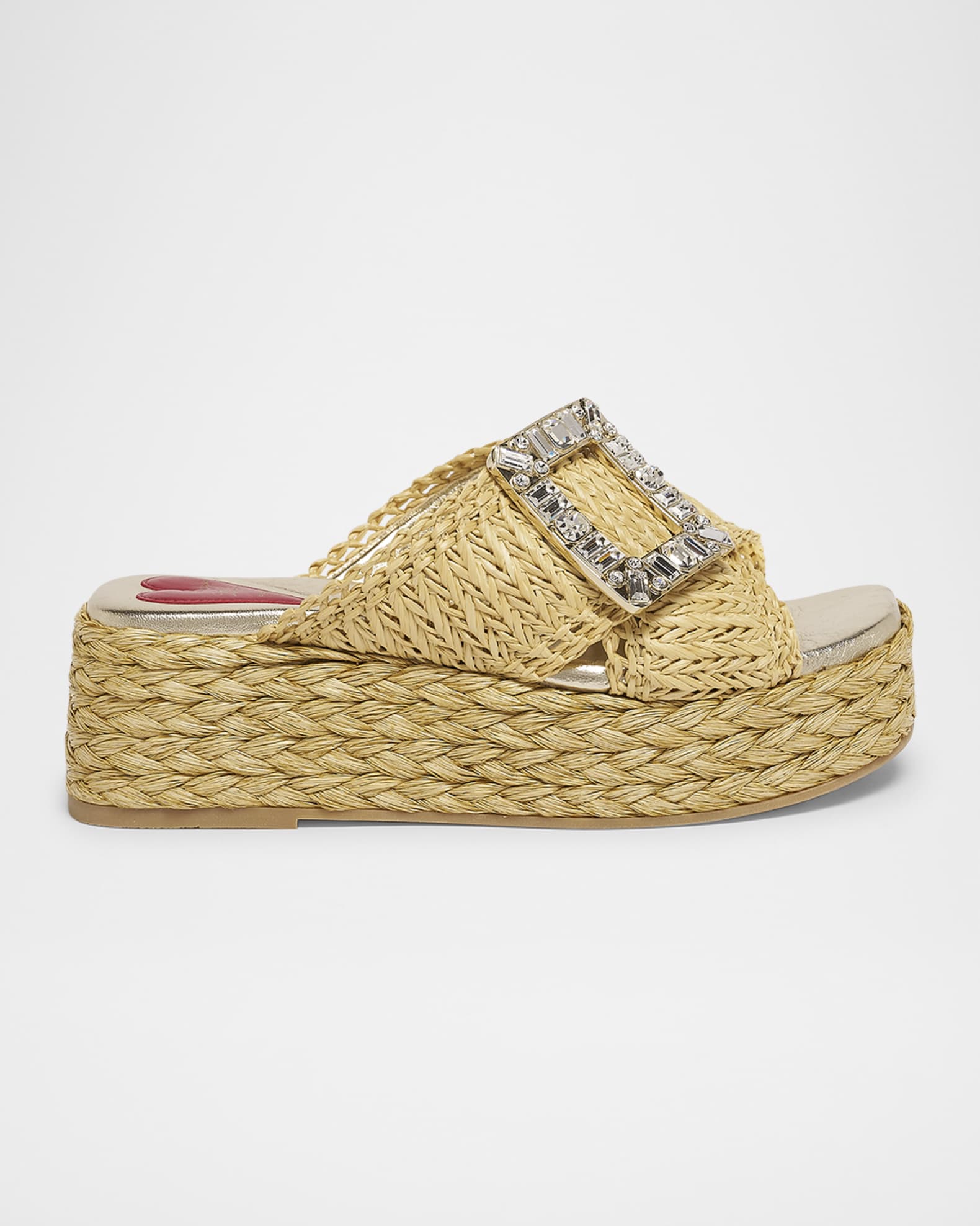 Strass-Buckle Raffia Platform Sandals 0