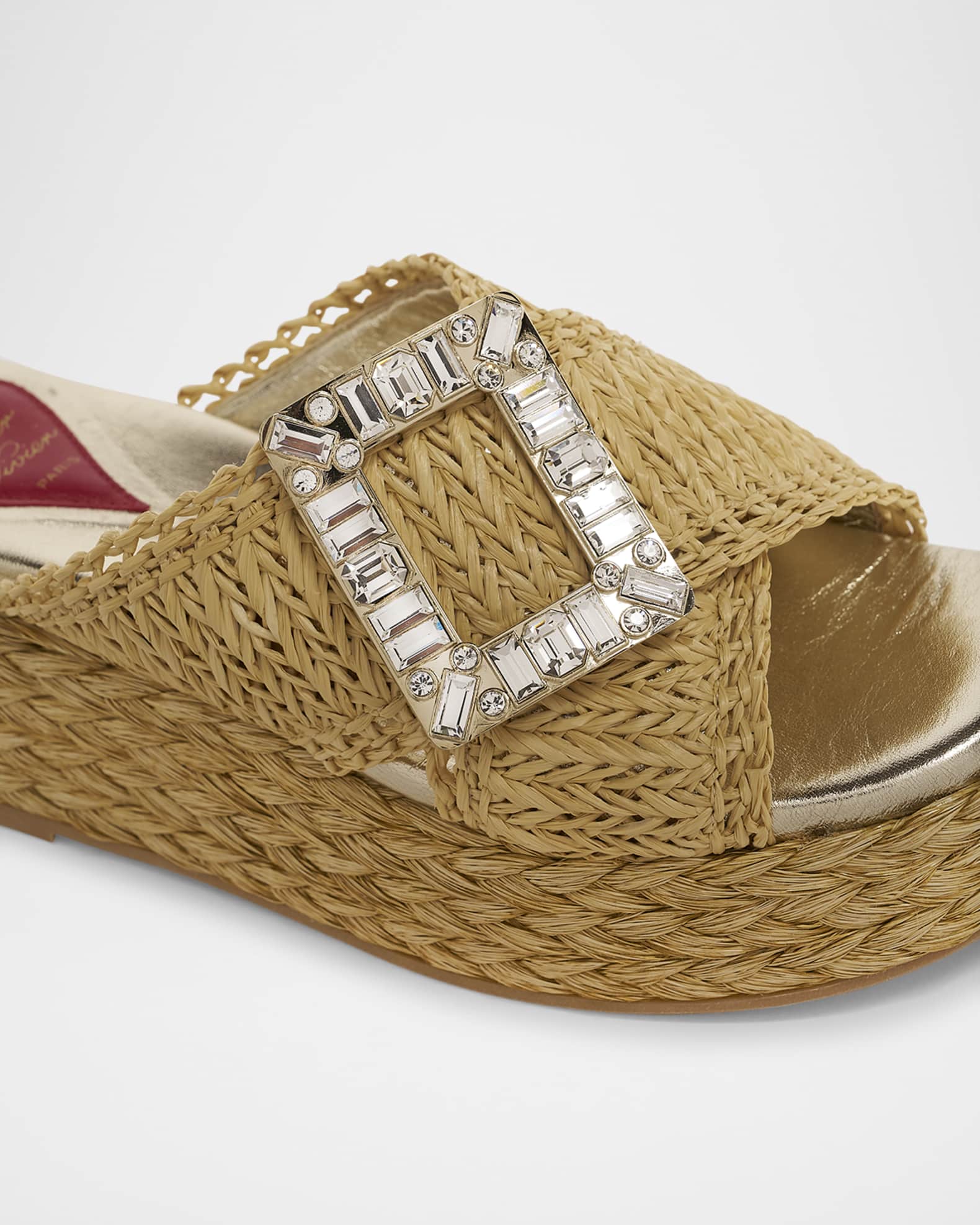 サンダル・ミュール ROGER VIVIER Raffia jewel sandals Beige ROGER VIVIER 25 crystal-embellished raffia sandals | NET-A