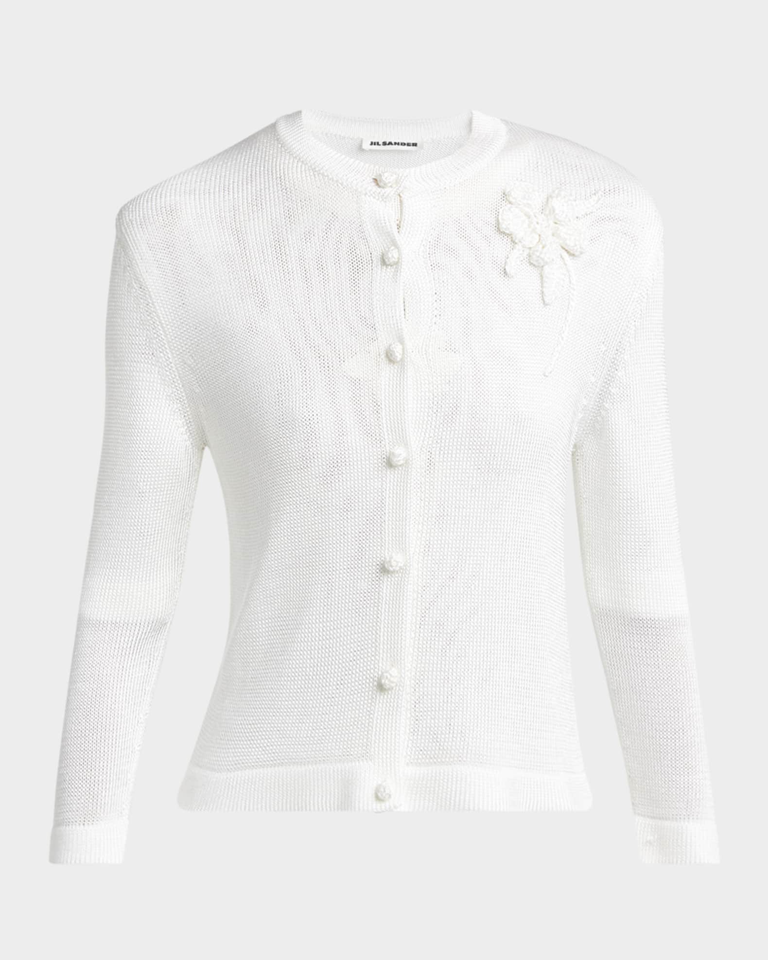 Crochet Flower Three-Quarter Sleeve Cardigan 0